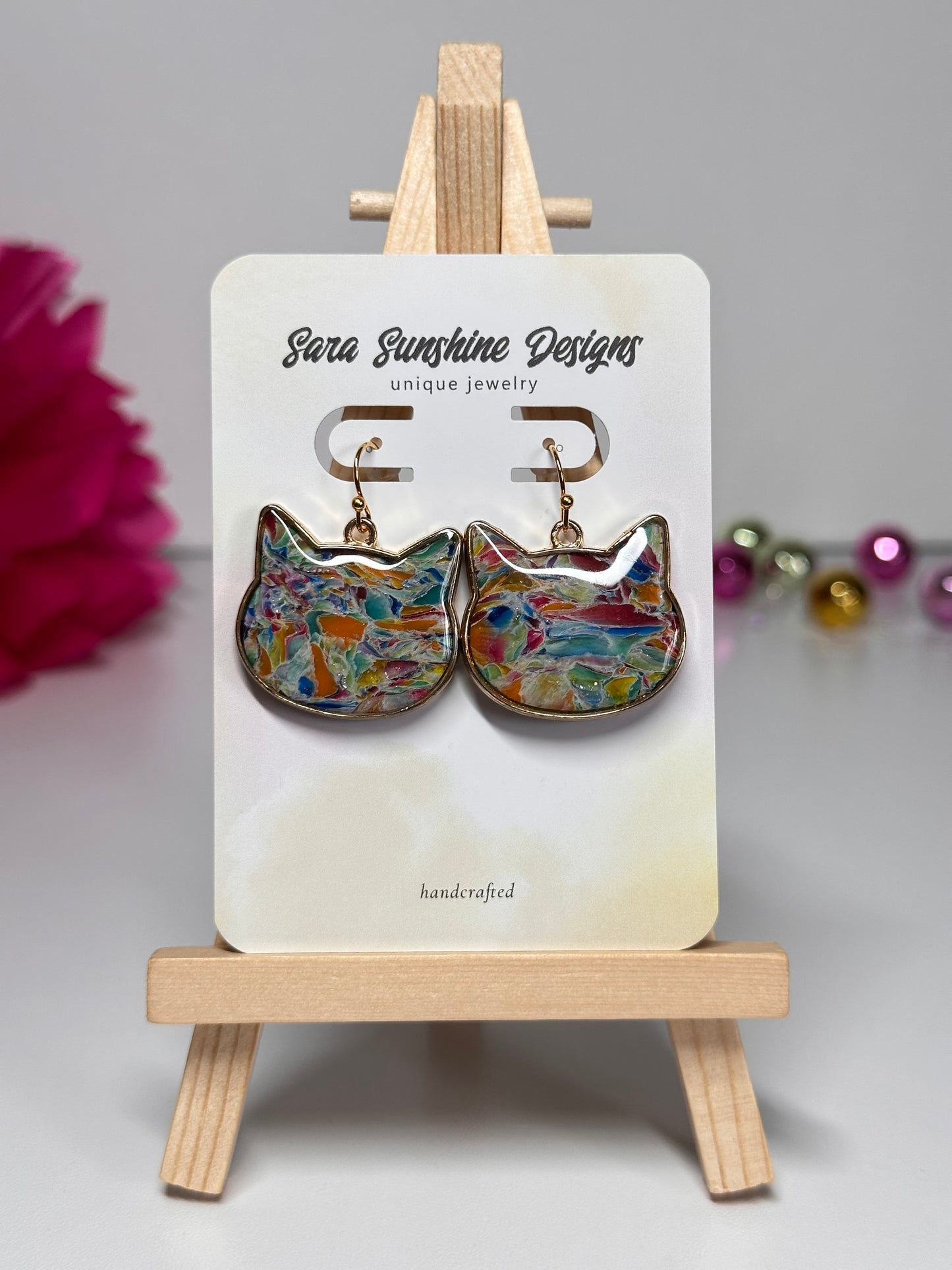 Cat Head Earrings - Rainbow 1
