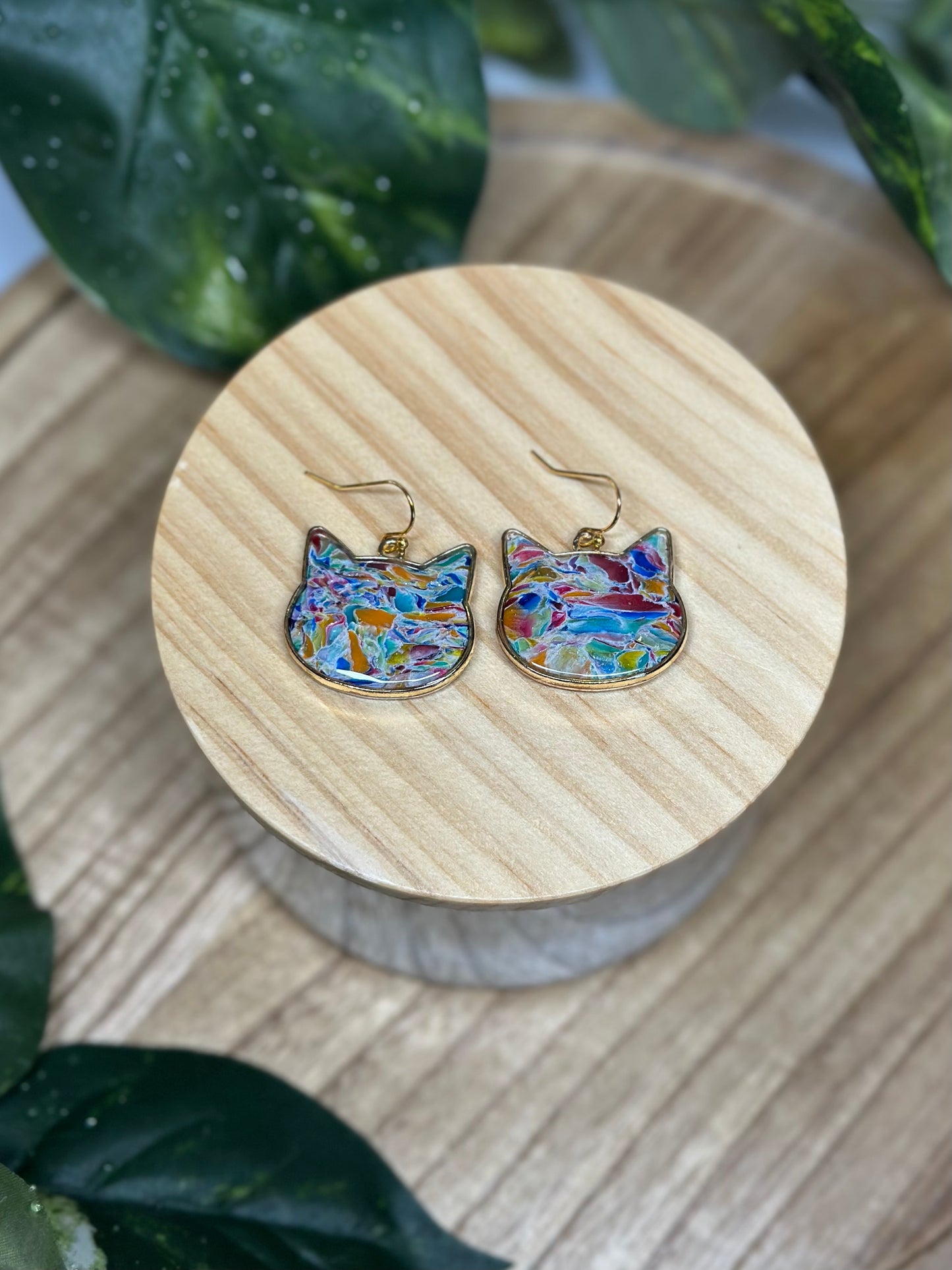 Cat Head Earrings - Rainbow 1