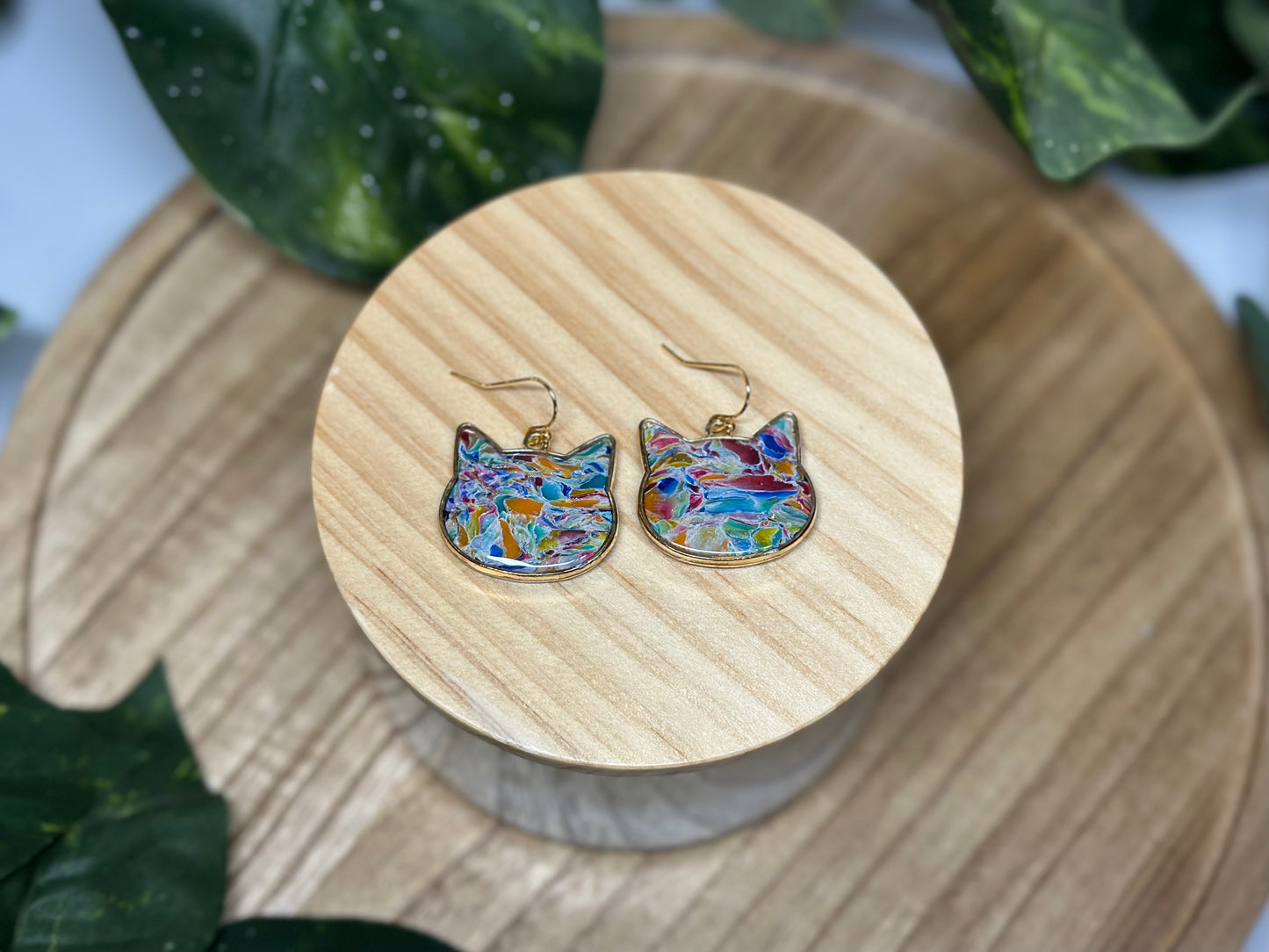 Cat Head Earrings - Rainbow 1
