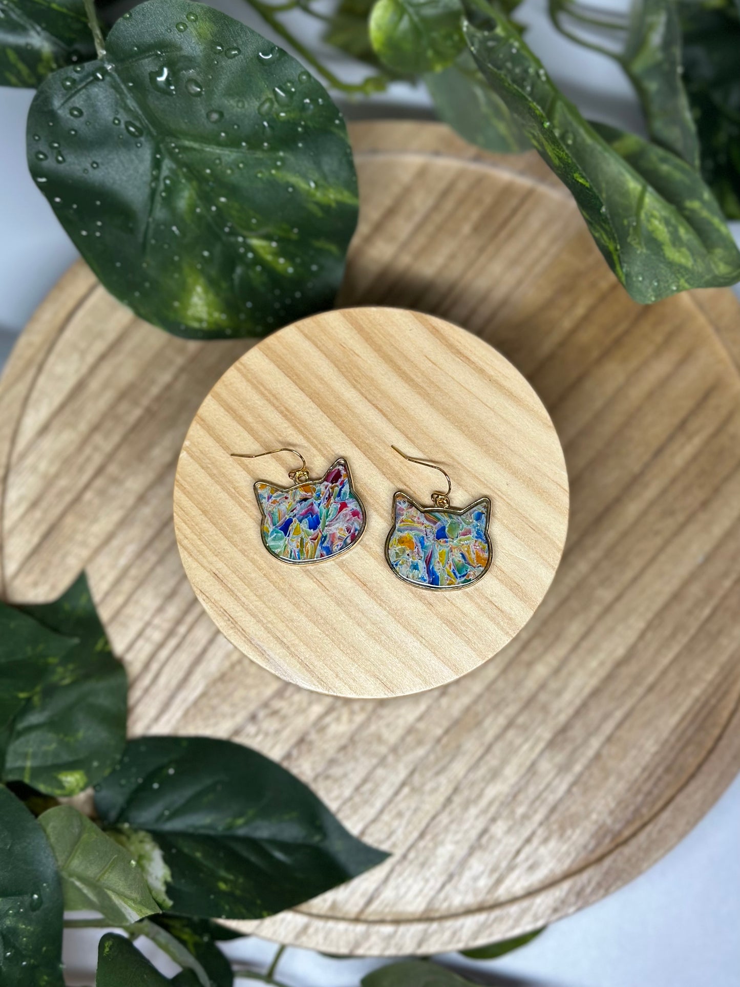 Cat Head Earrings - Rainbow 2