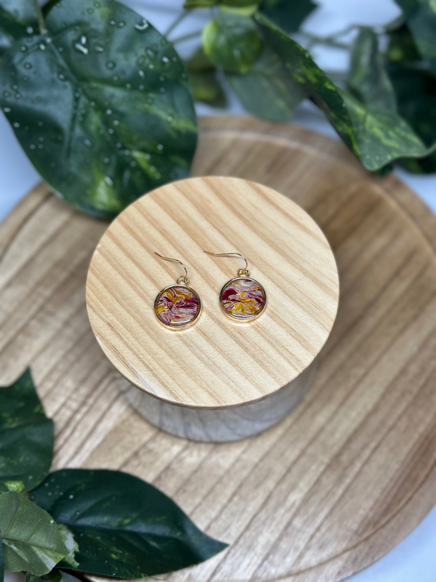 Circle Earrings - Yellow & Maroon