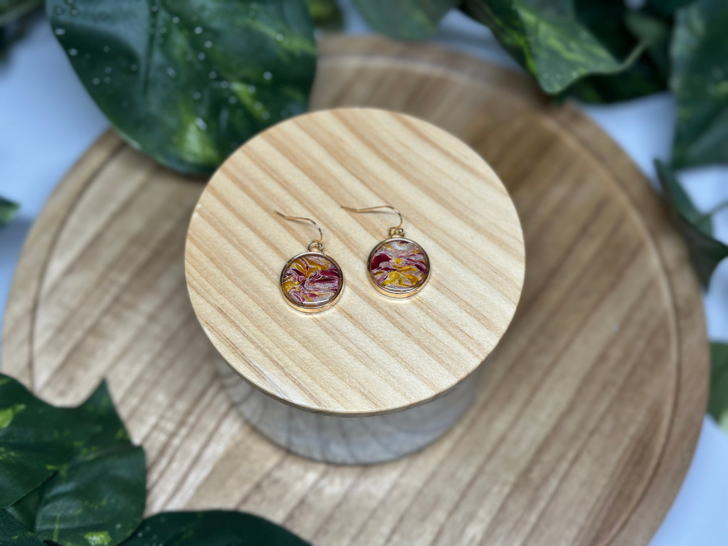 Circle Earrings - Yellow & Maroon