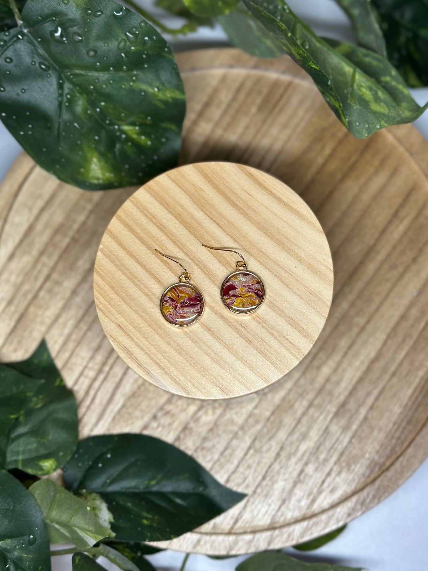 Circle Earrings - Yellow & Maroon