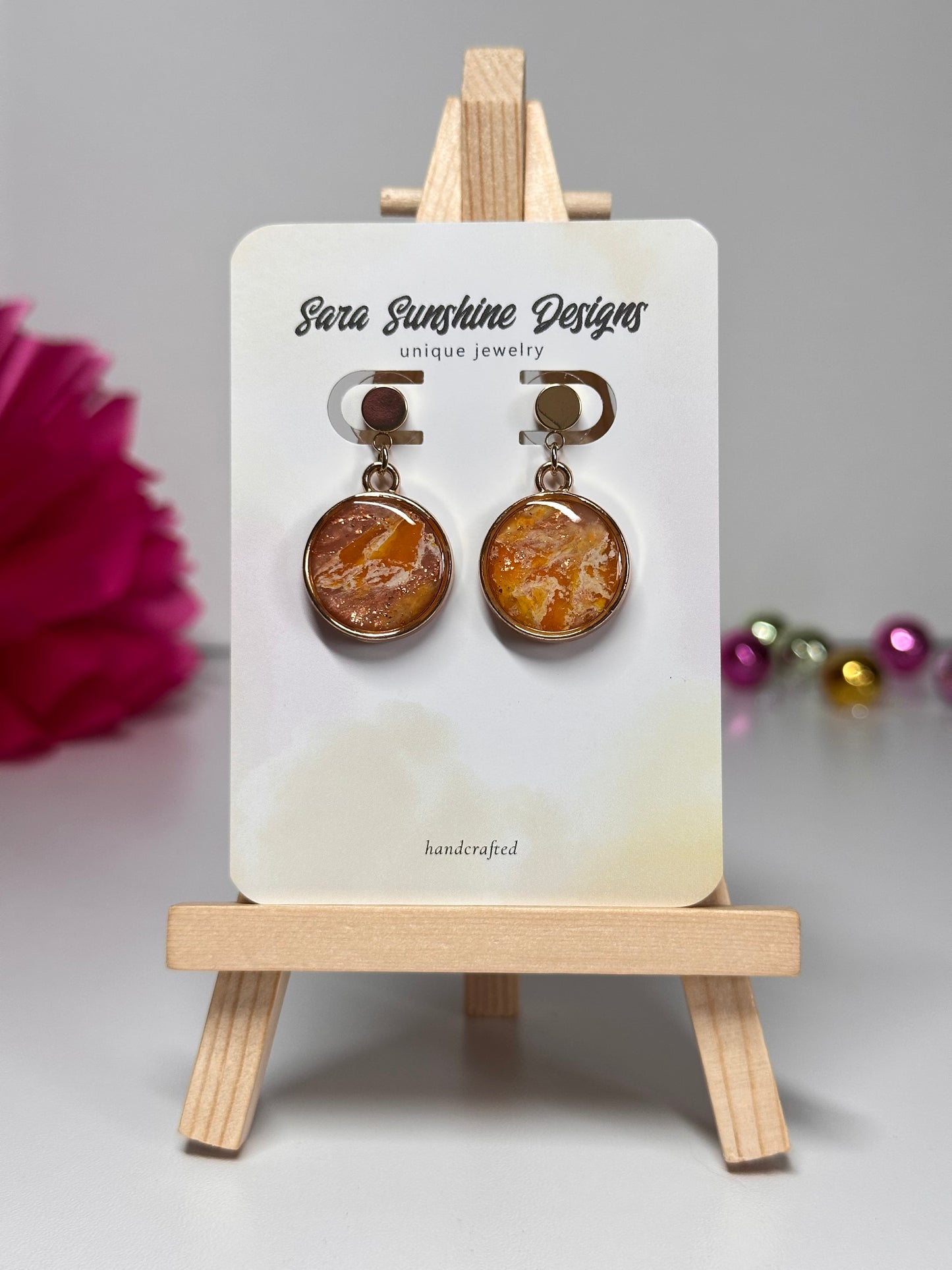 Circle Stud Dangle Earrings - Yellow