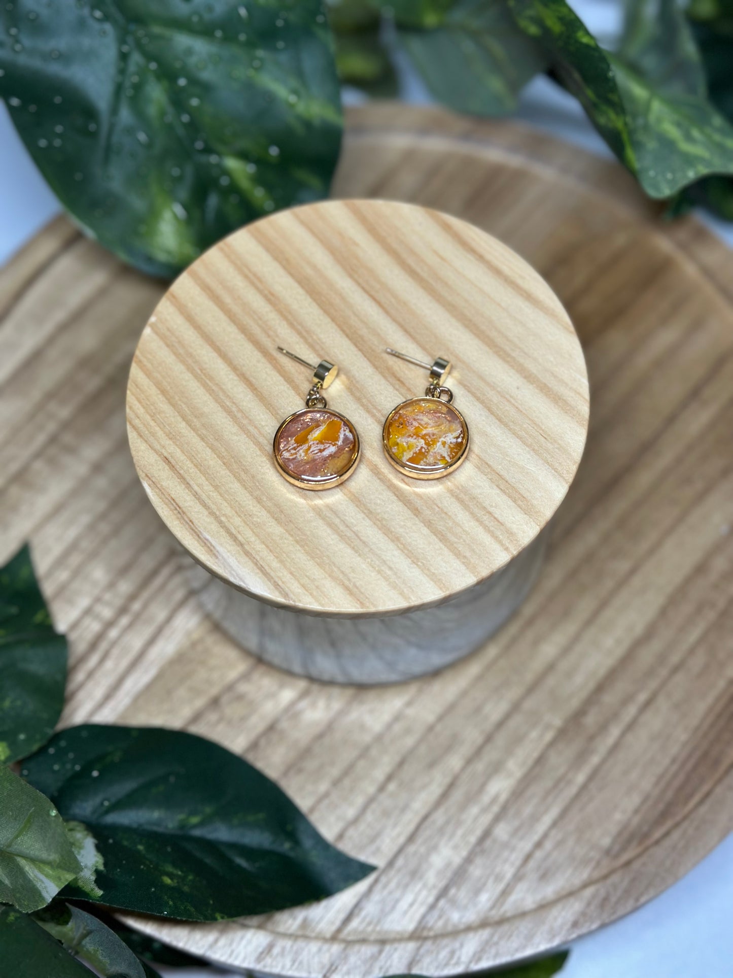 Circle Stud Dangle Earrings - Yellow