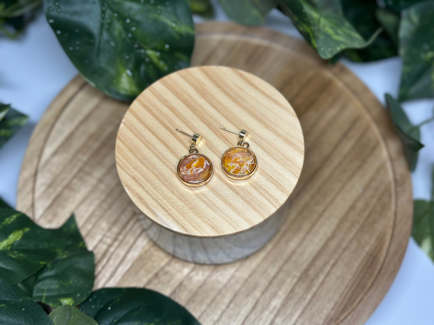 Circle Stud Dangle Earrings - Yellow