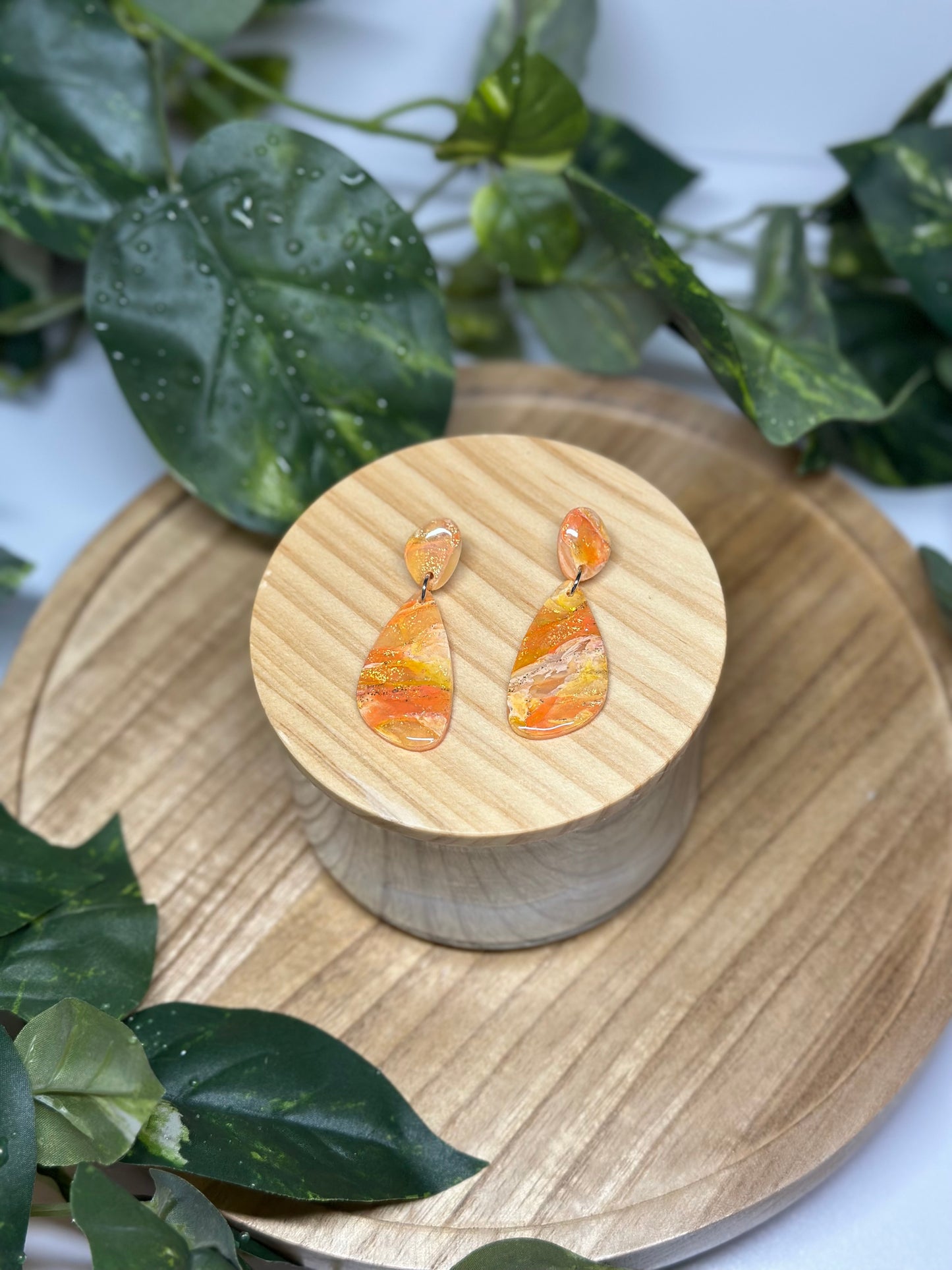 Curvy Long Earrings - Orange 1