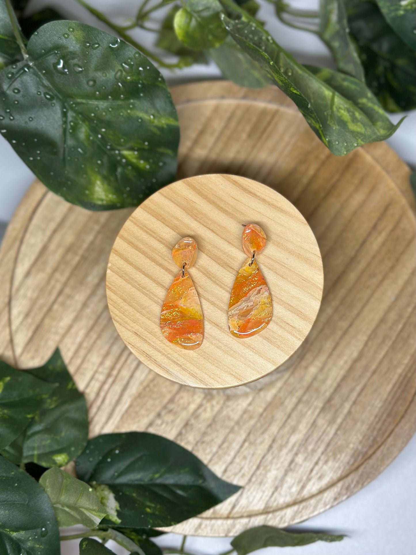 Curvy Long Earrings - Orange 1