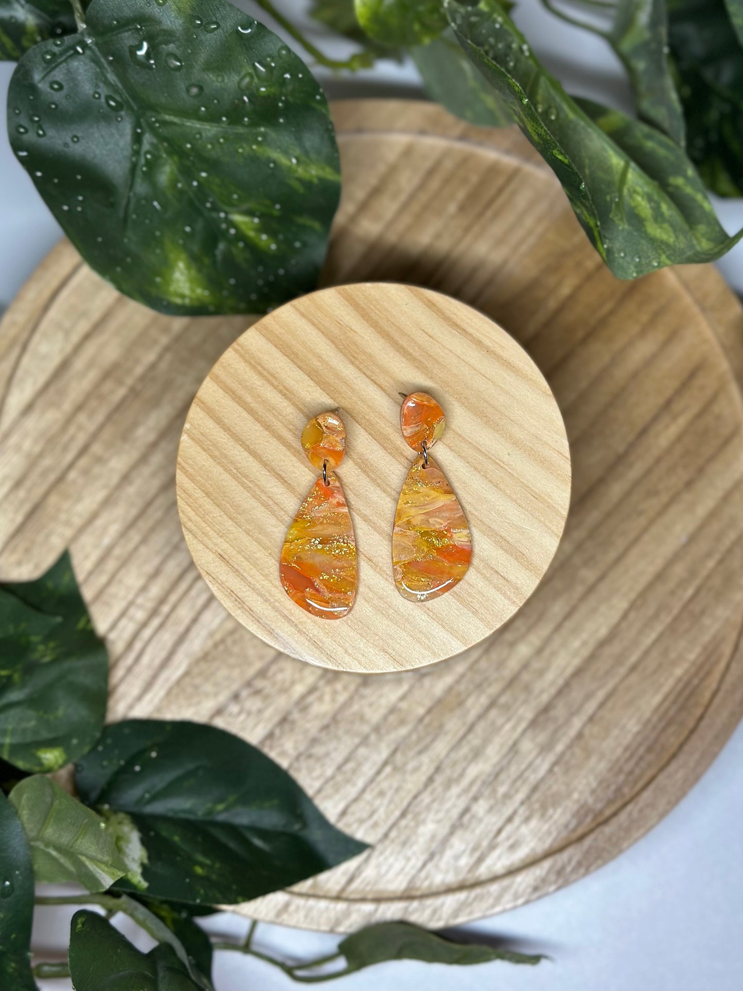 Curvy Long Earrings - Orange 2