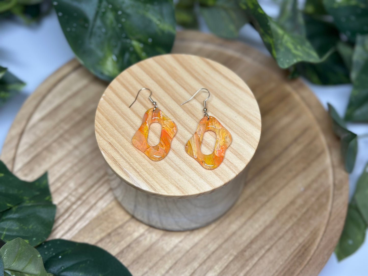 Curvy Oblong Oval Earrings - Orange 1