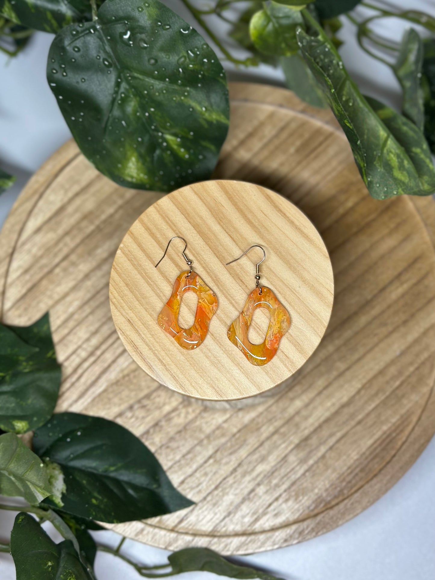 Curvy Oblong Oval Earrings - Orange 1