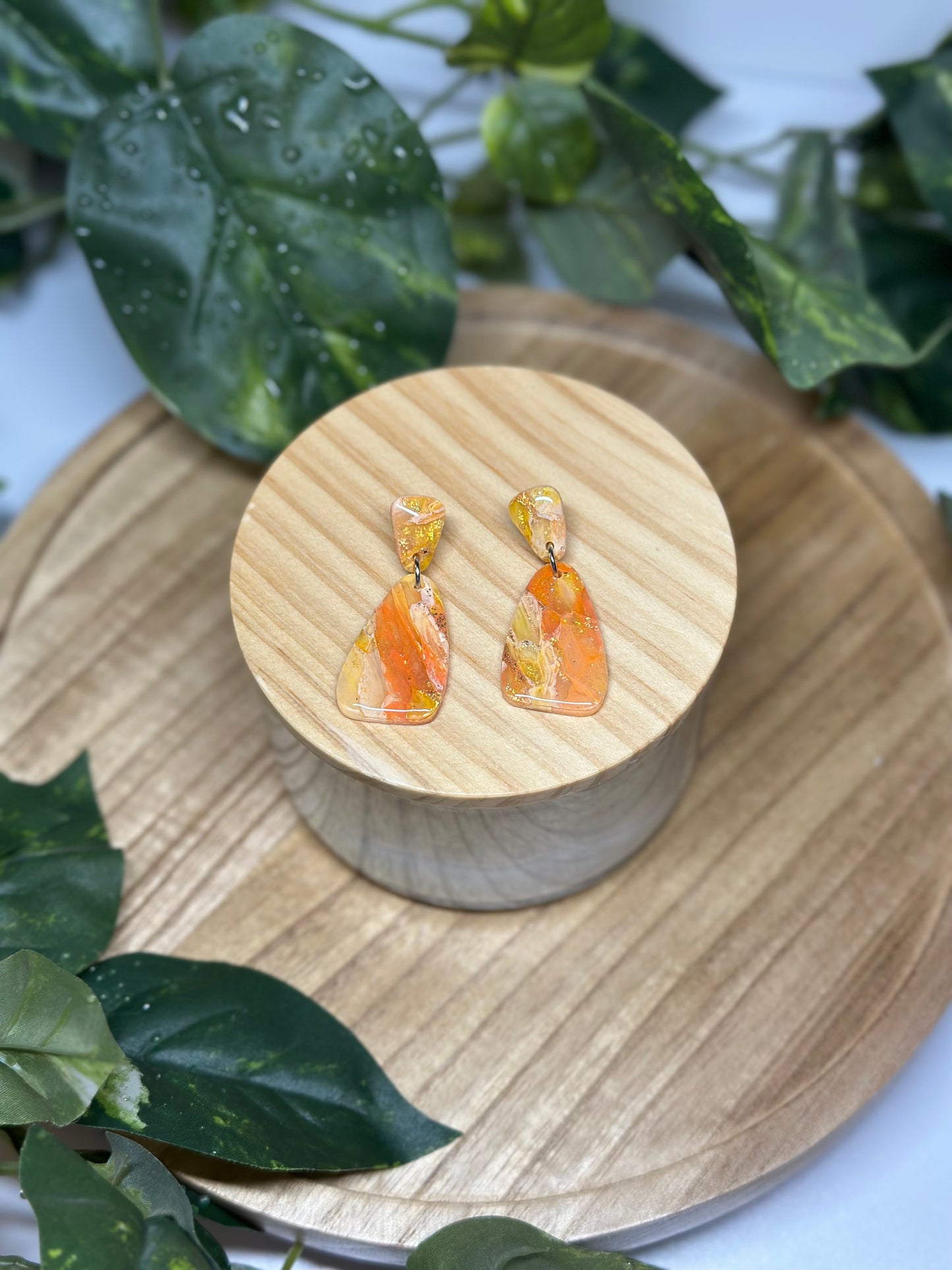 Curvy Triangle Earrings - Orange