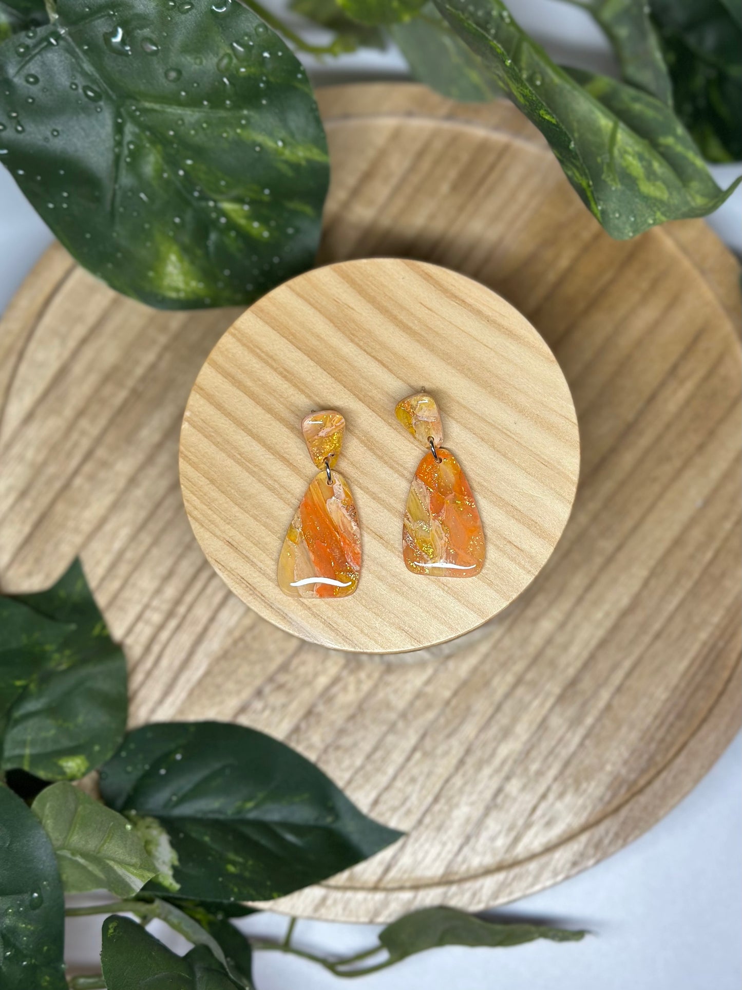 Curvy Triangle Earrings - Orange