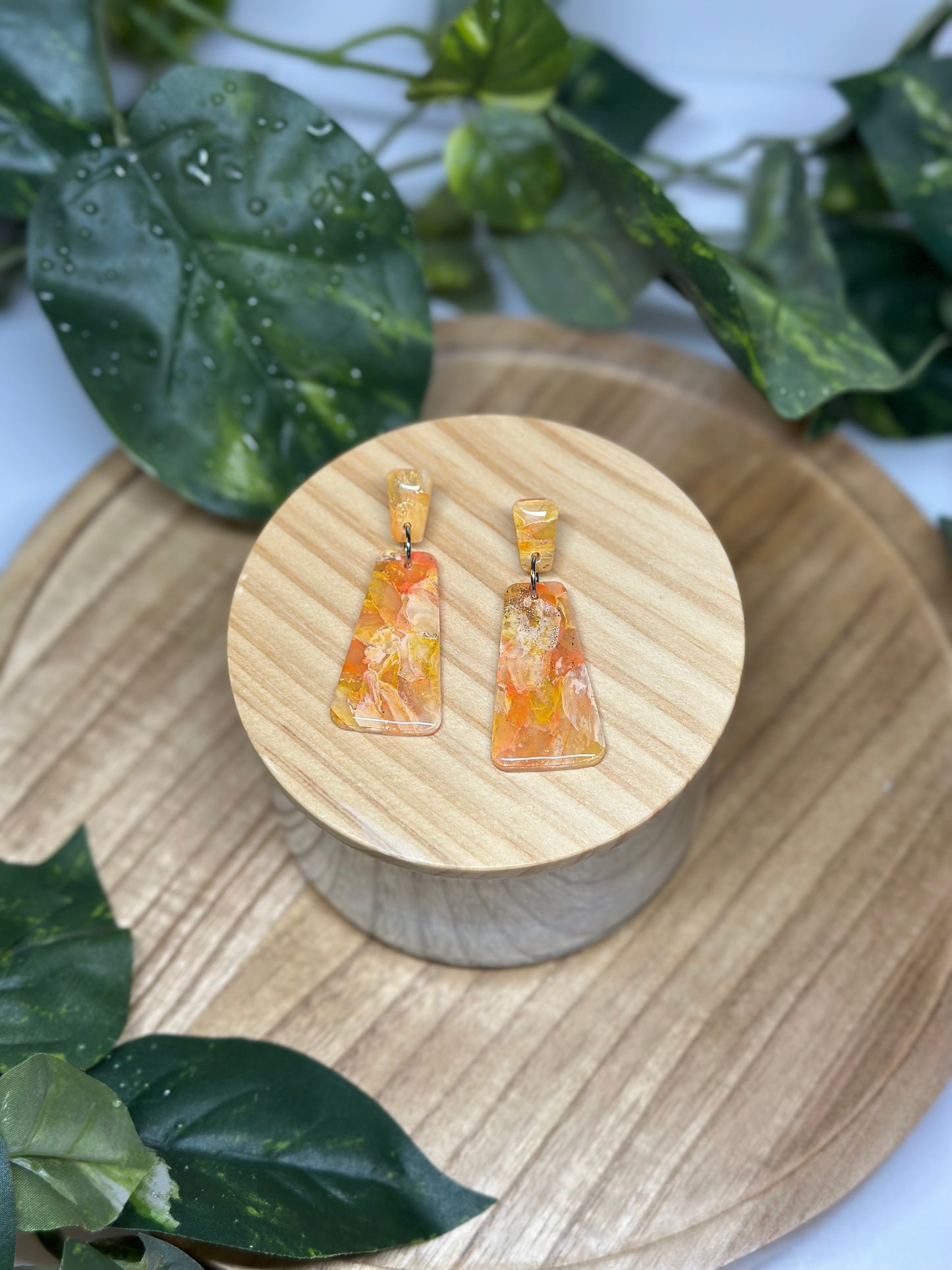 Curvy Tapered Rectangle Earrings - Orange