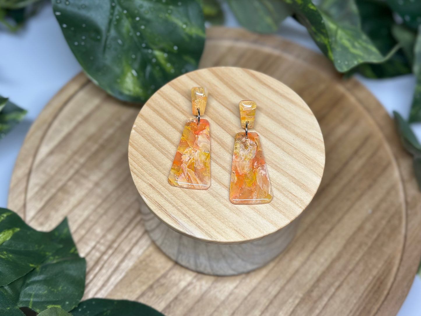Curvy Tapered Rectangle Earrings - Orange
