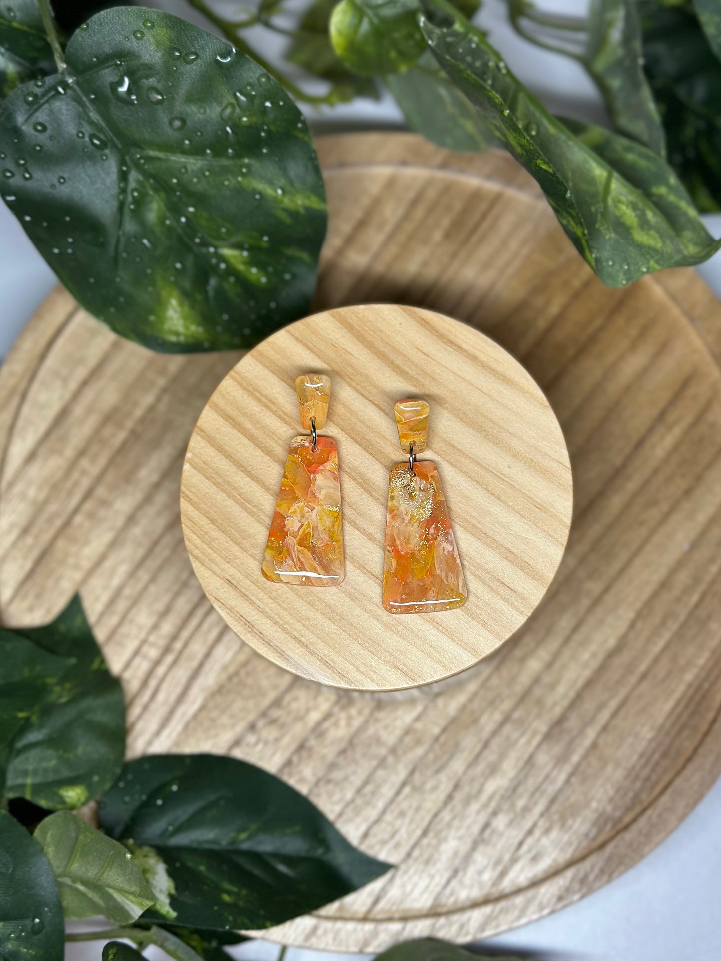 Curvy Tapered Rectangle Earrings - Orange