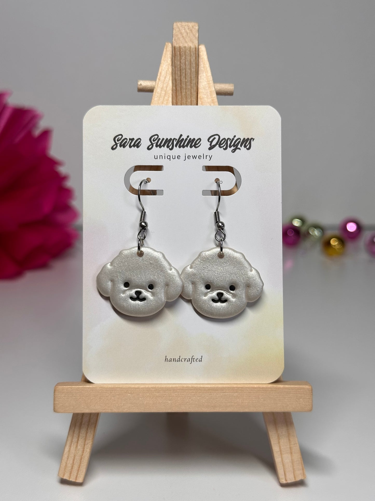 Dogs - Bichon / Teddy Bear / Doodle Earrings - White