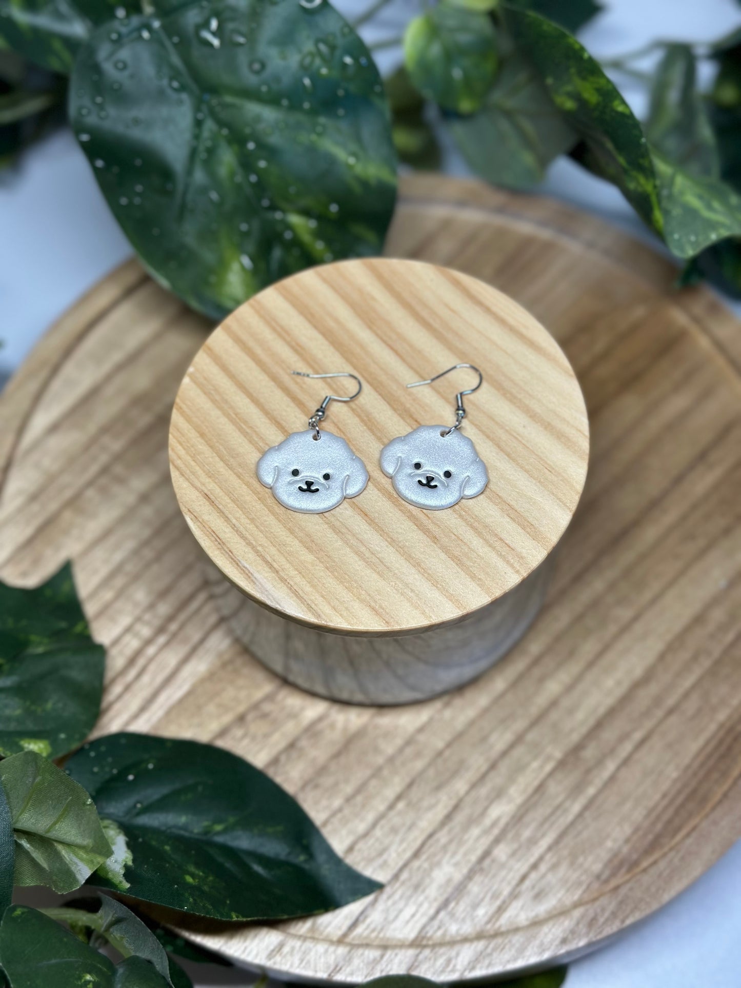 Dogs - Bichon / Teddy Bear / Doodle Earrings - White
