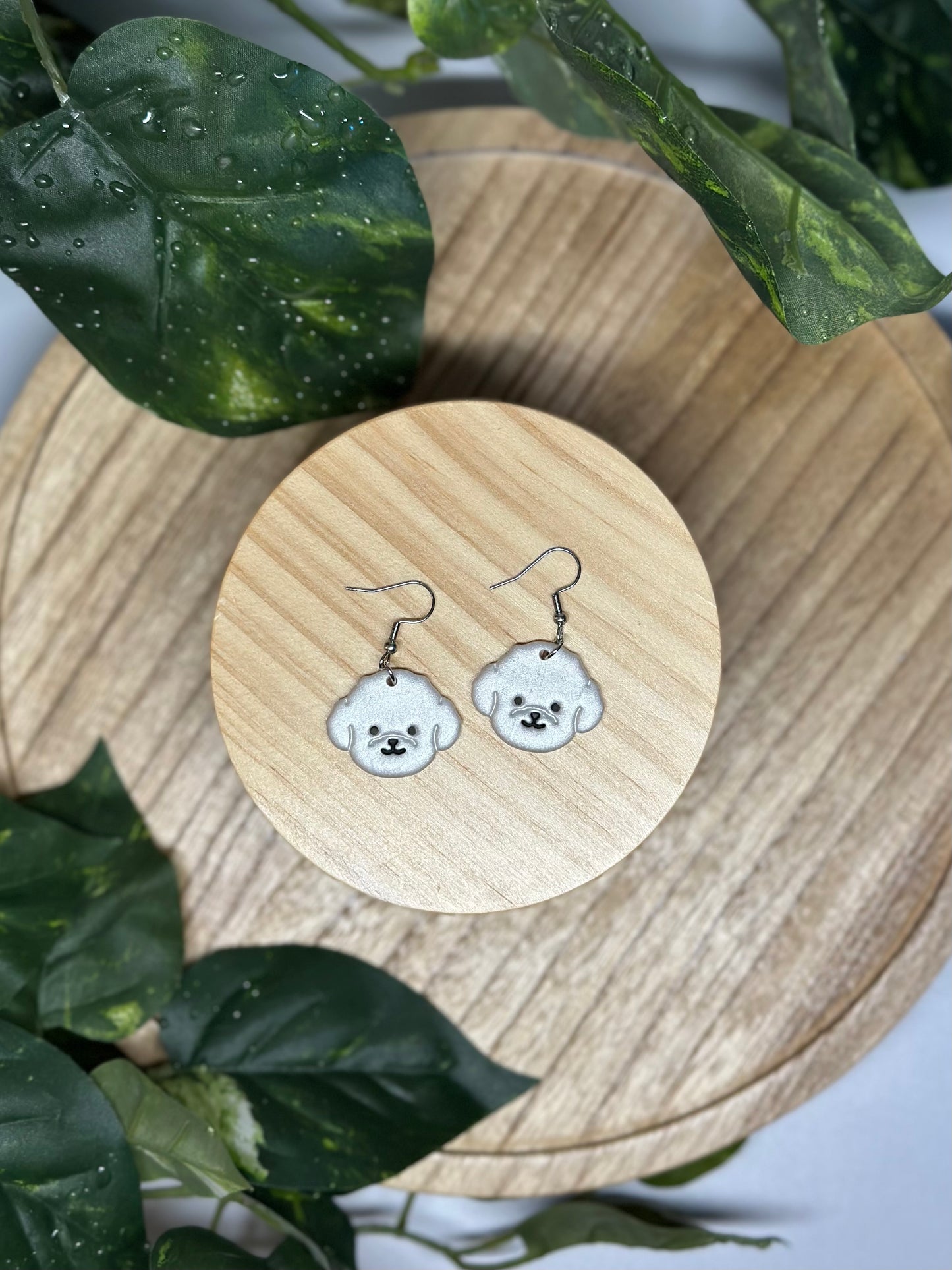 Dogs - Bichon / Teddy Bear / Doodle Earrings - White