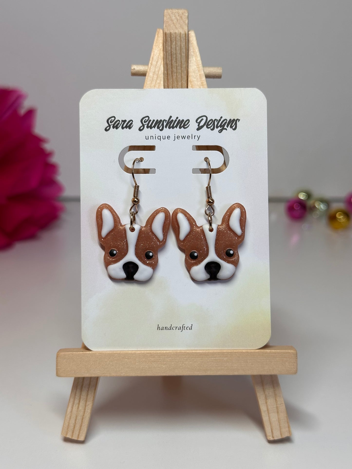 Dogs - Boston Terrier Earrings - Apricot & White
