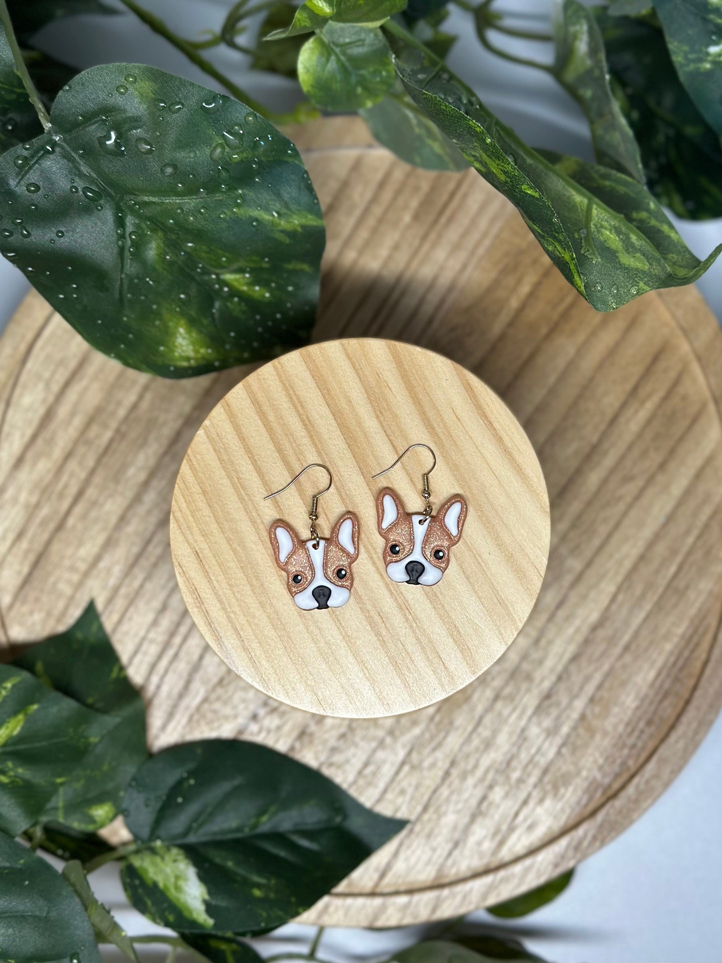 Dogs - Boston Terrier Earrings - Apricot & White