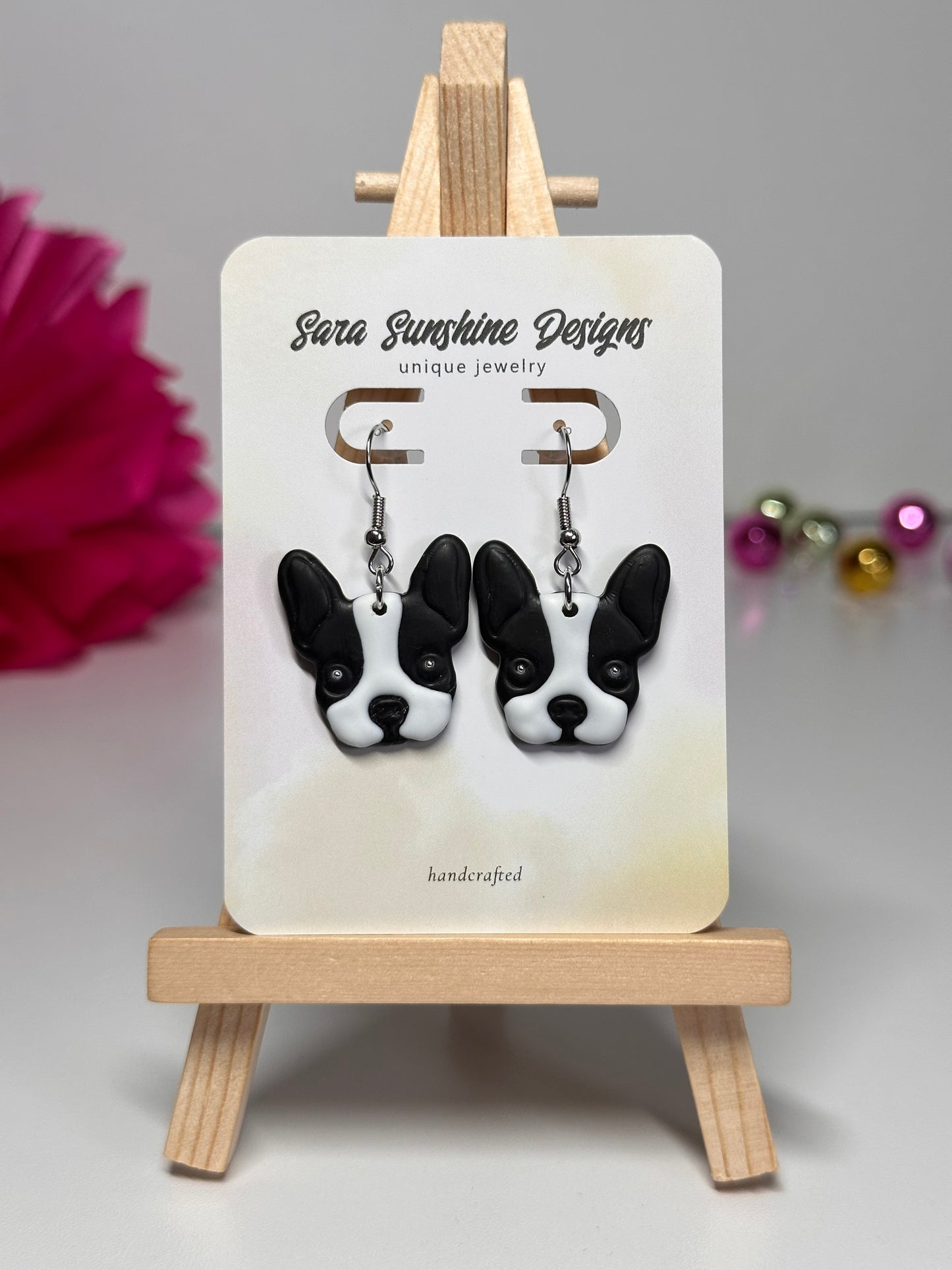 Dogs - Boston Terrier Earrings - Black & White