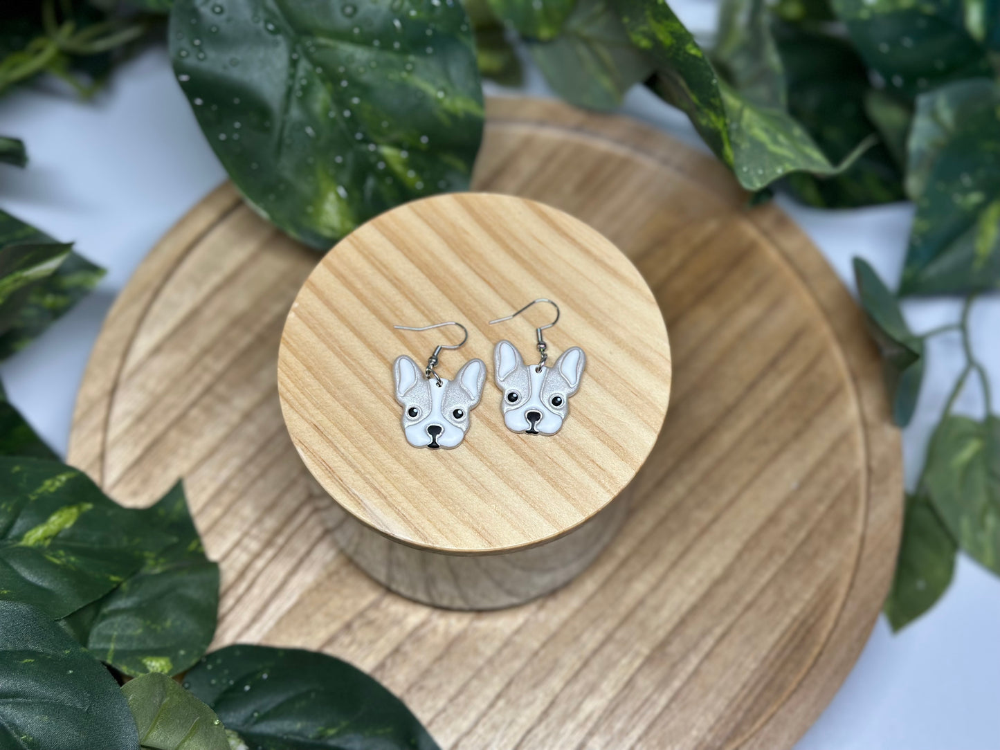 Dogs - Boston Terrier Earrings - White