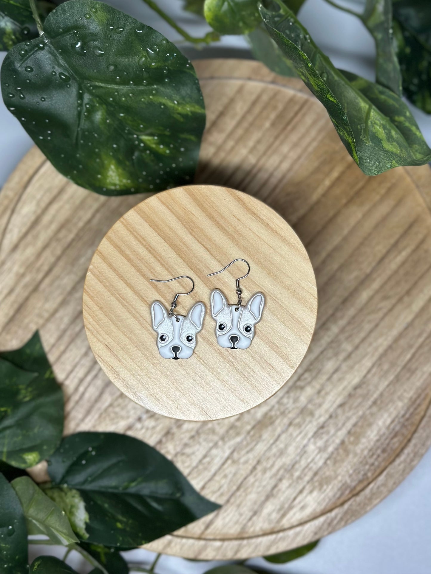 Dogs - Boston Terrier Earrings - White