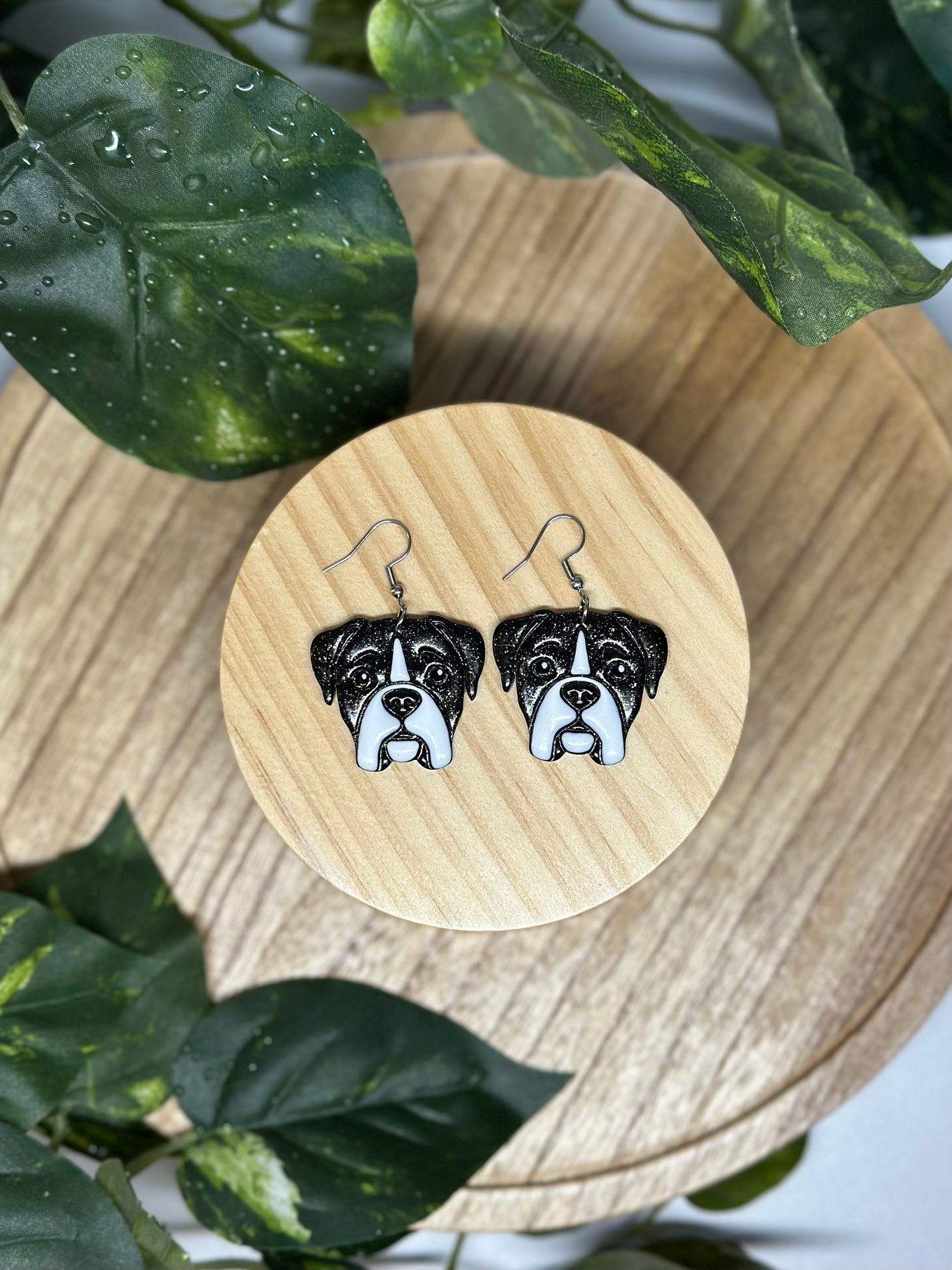 Dogs - Boxer / Mastiff Earrings - Black & White