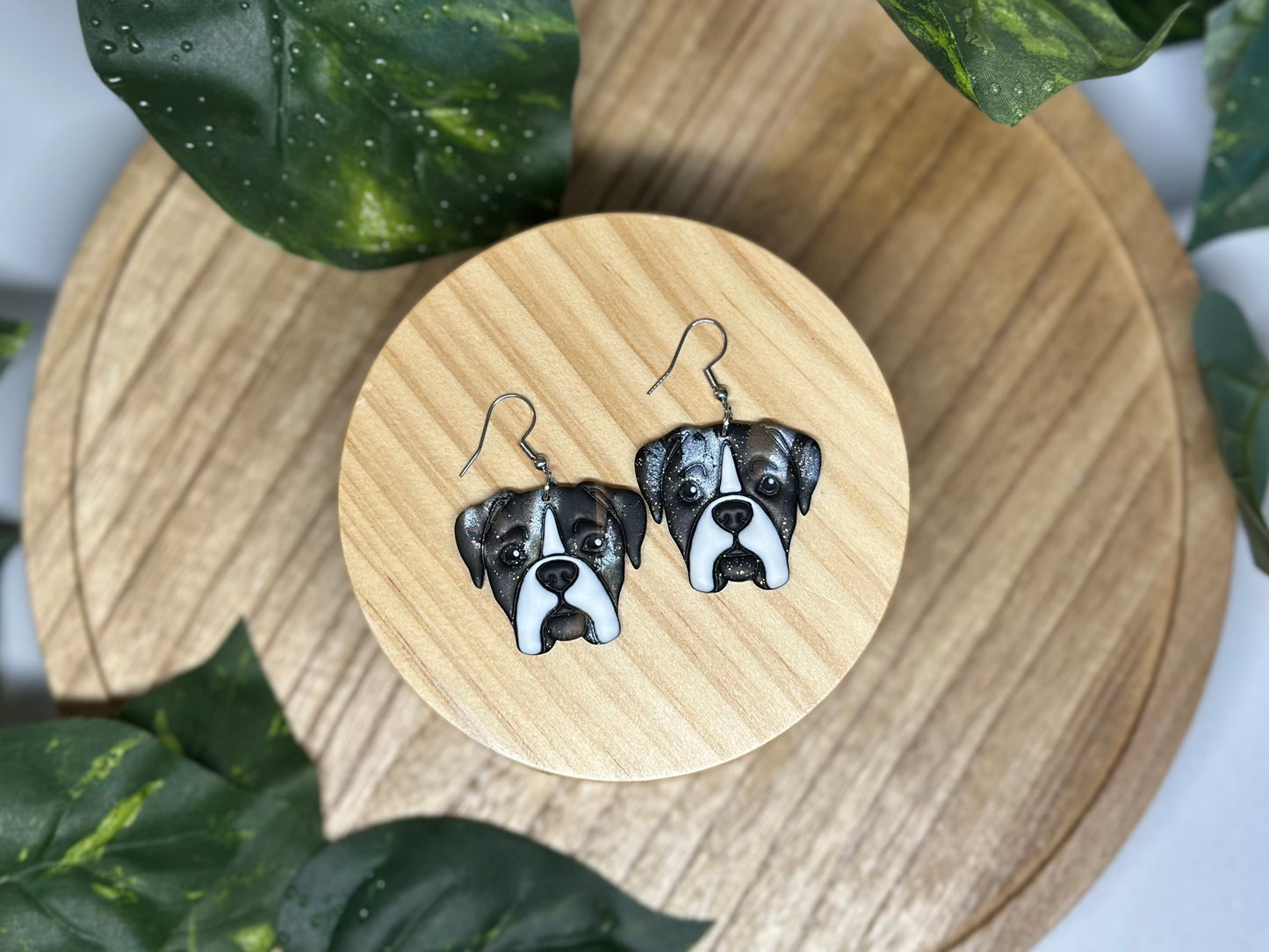 Dogs - Boxer / Mastiff Earrings - Brindle & White