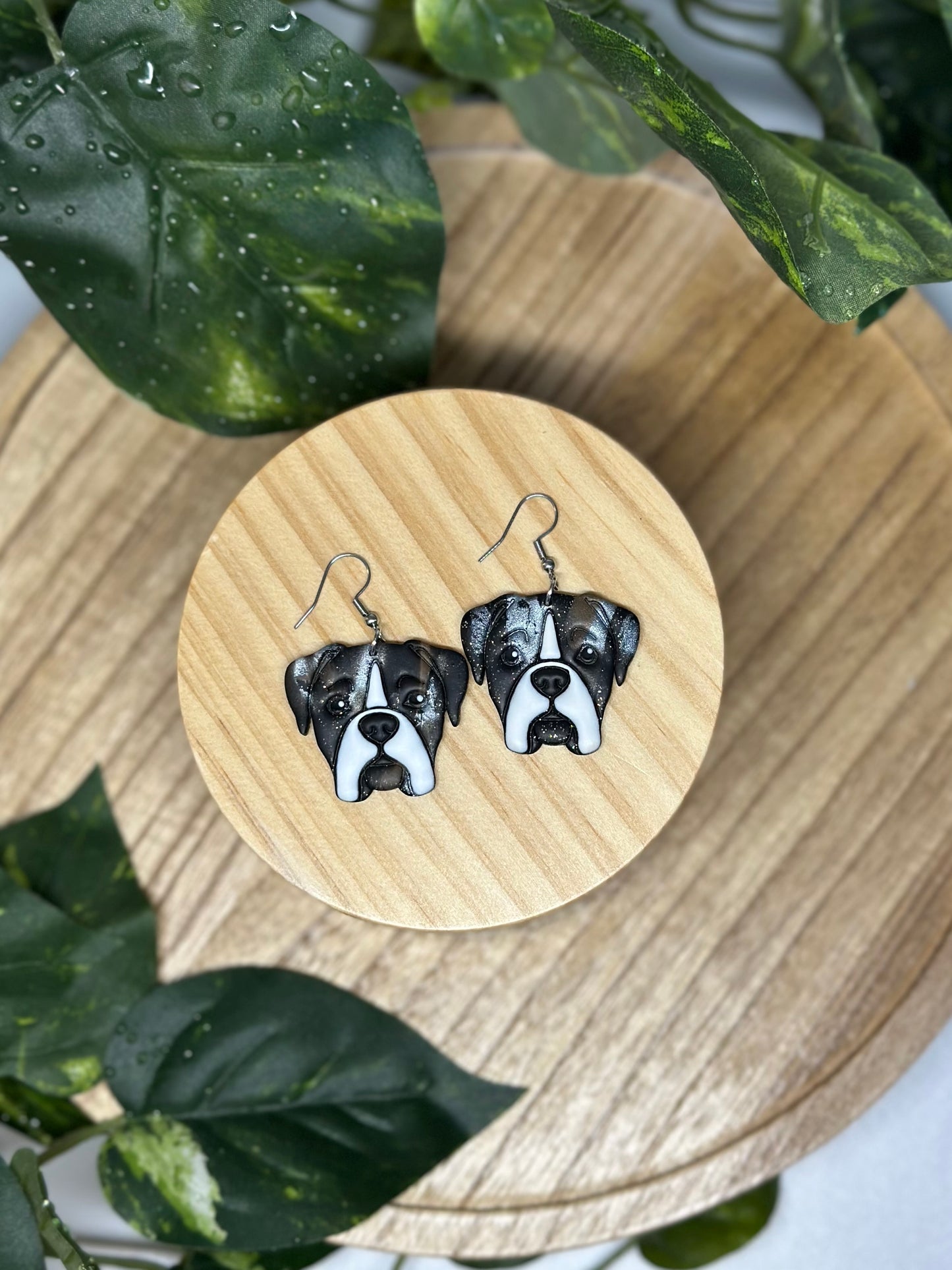 Dogs - Boxer / Mastiff Earrings - Brindle & White