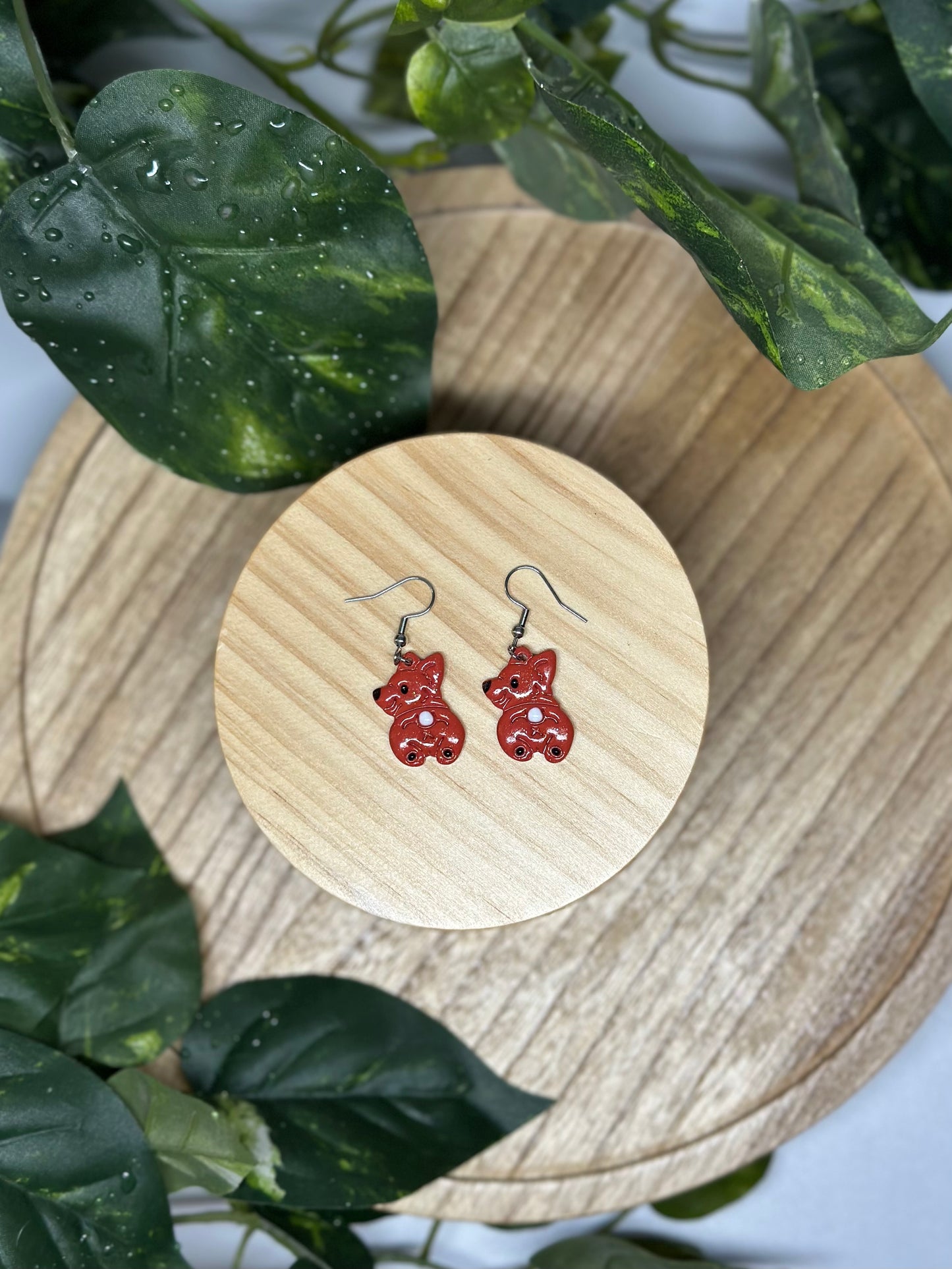 Dogs - Corgi Earrings - Red & White