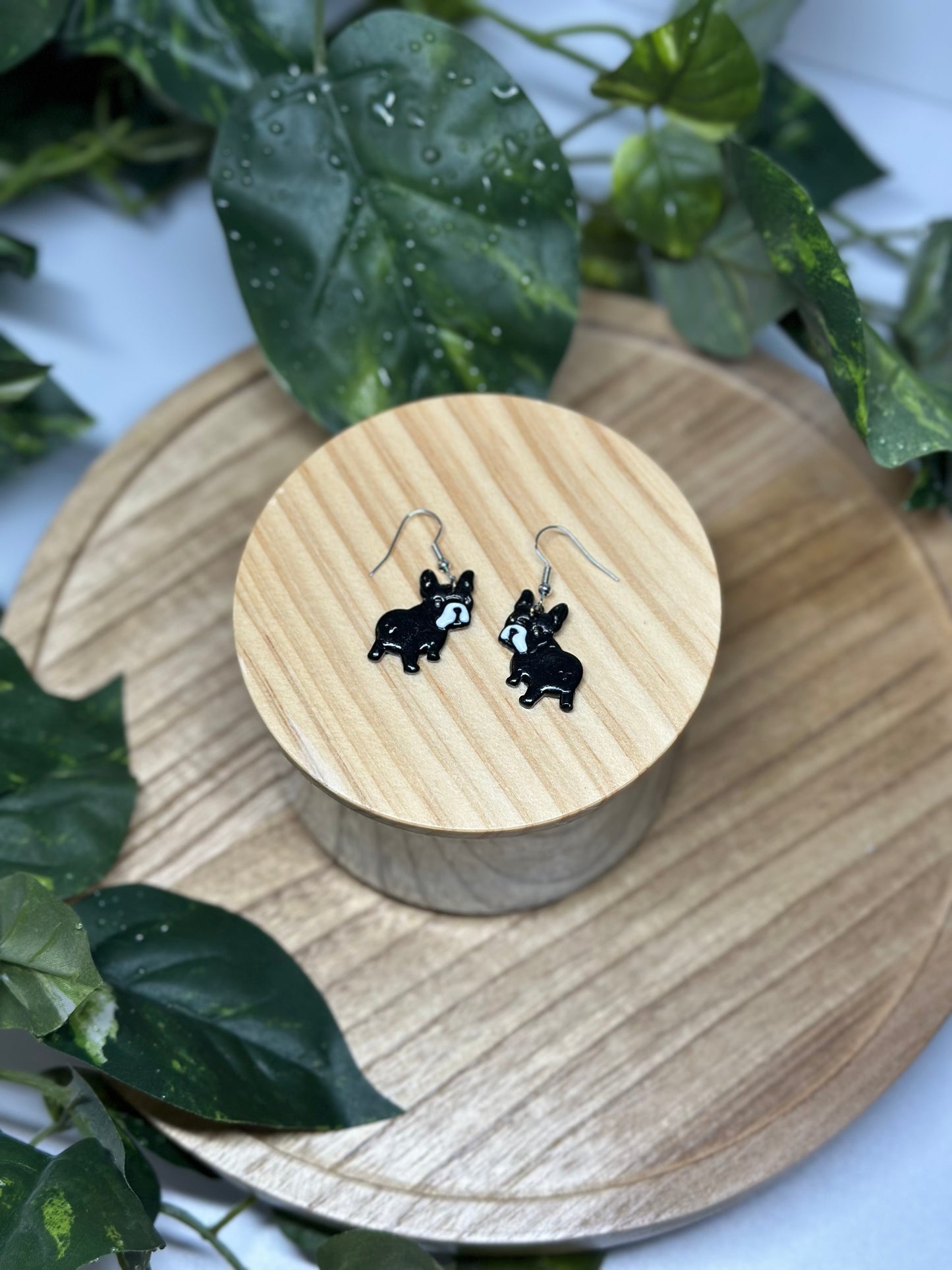Dogs - Frenchie 'look' Earrings - Black & White
