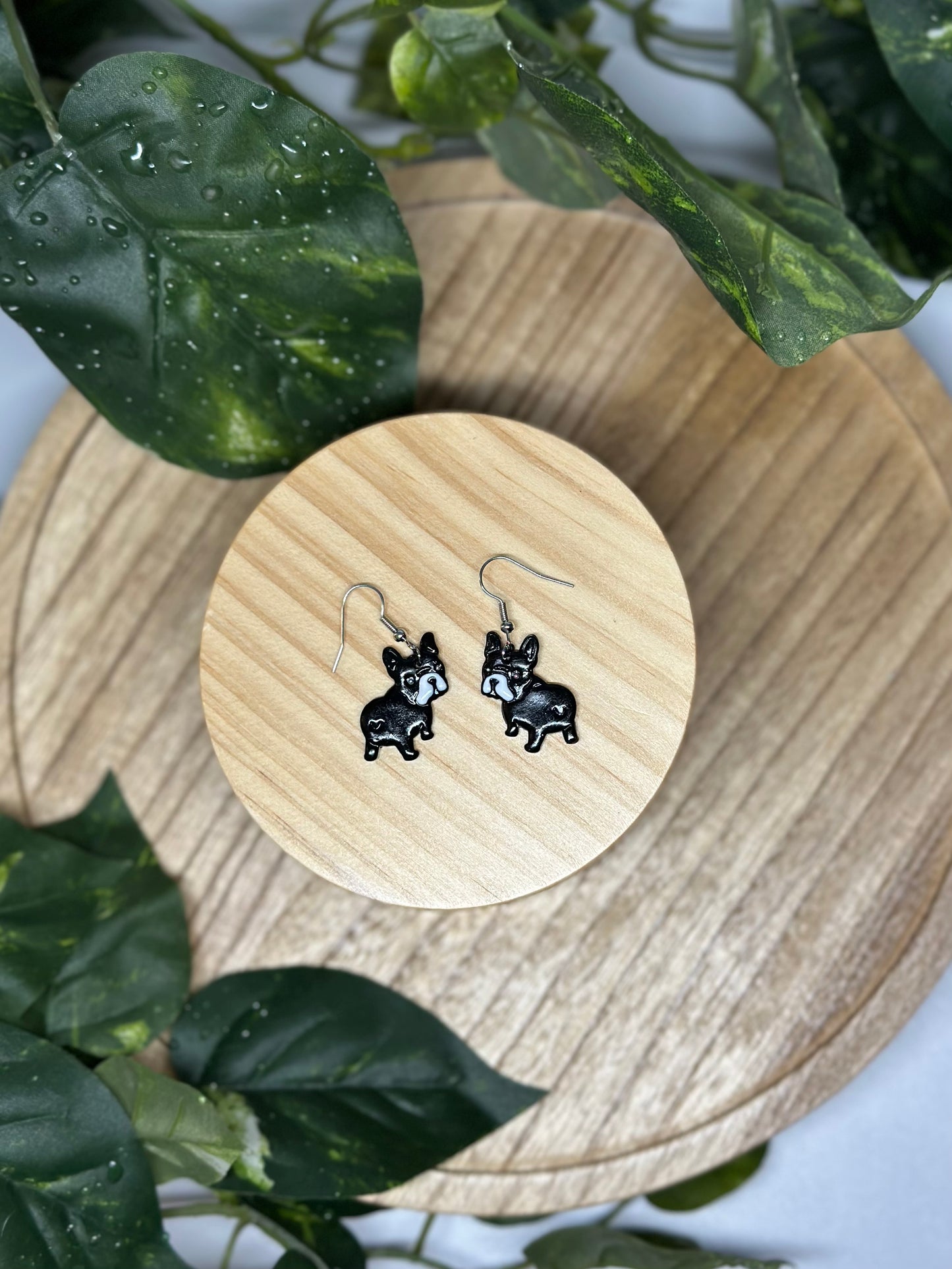 Dogs - Frenchie 'look' Earrings - Black & White