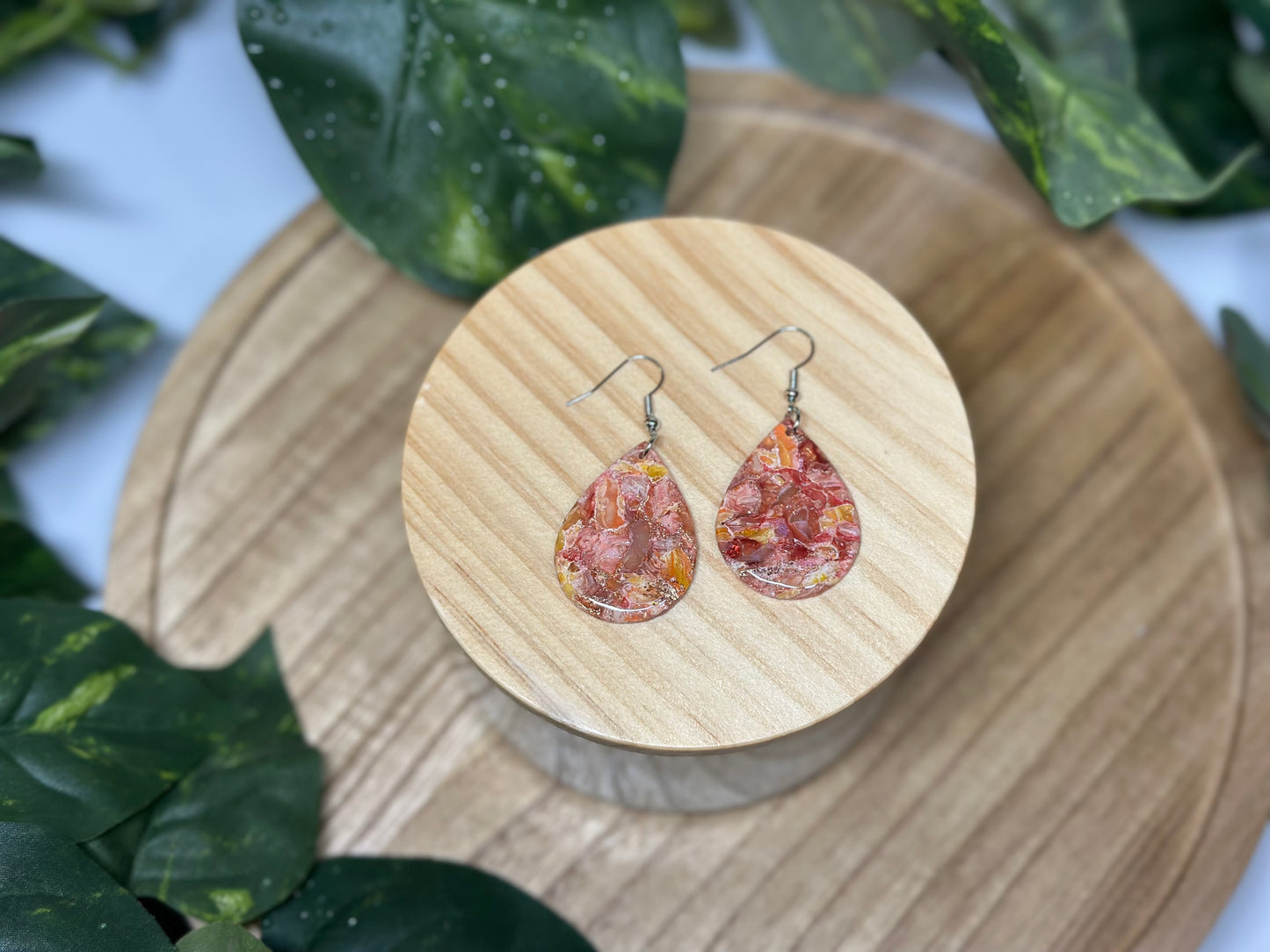 Drop Pendant Earrings - Yellow & Pink
