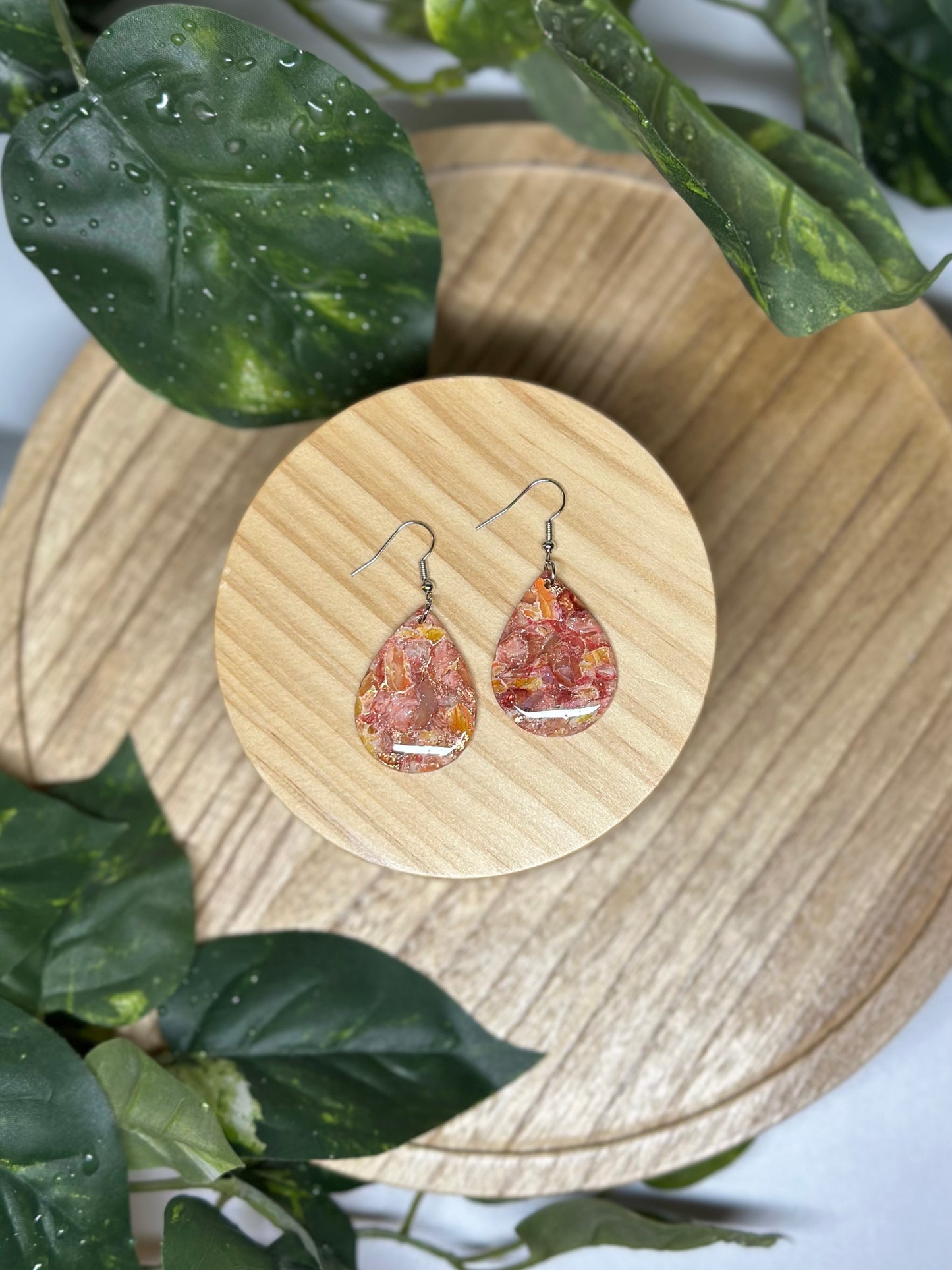 Drop Pendant Earrings - Yellow & Pink