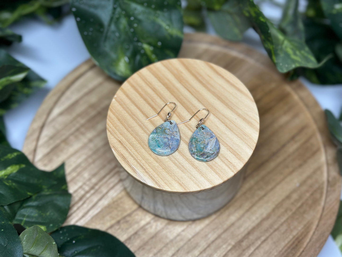 Drop Pendant Earrings - Celestial Green & Purple