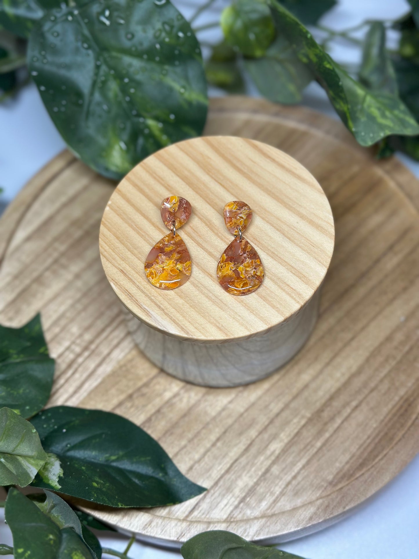 Drop Pendant Earrings - Yellow & Maroon