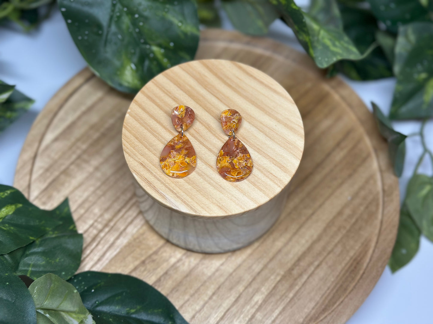 Drop Pendant Earrings - Yellow & Maroon