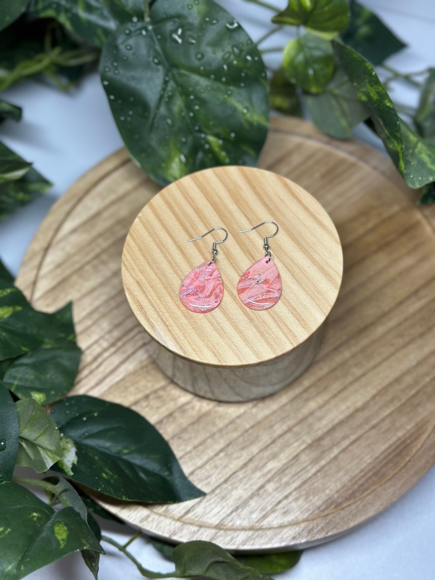 Drop Pendant Earrings - Light Pink
