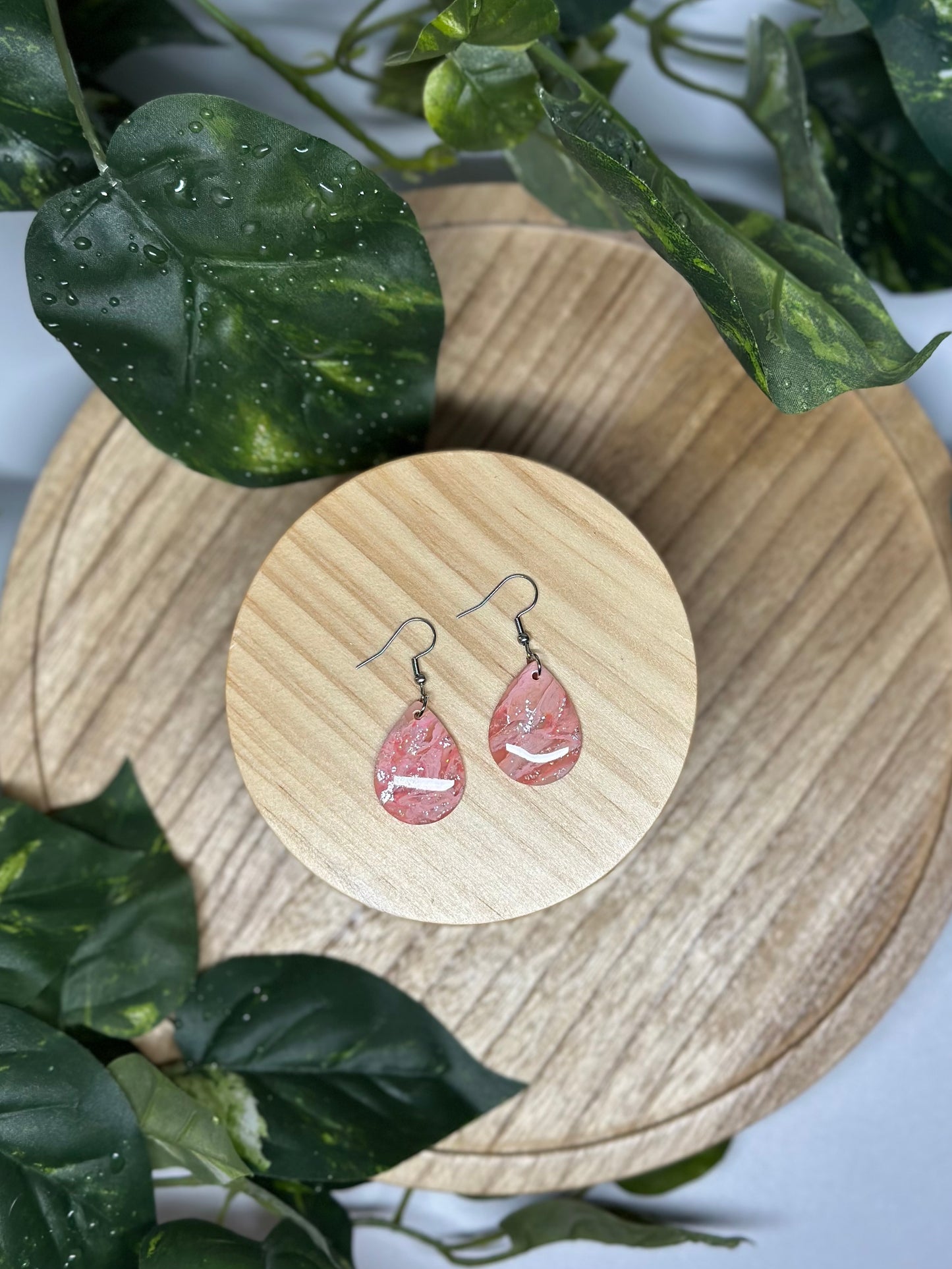 Drop Pendant Earrings - Light Pink