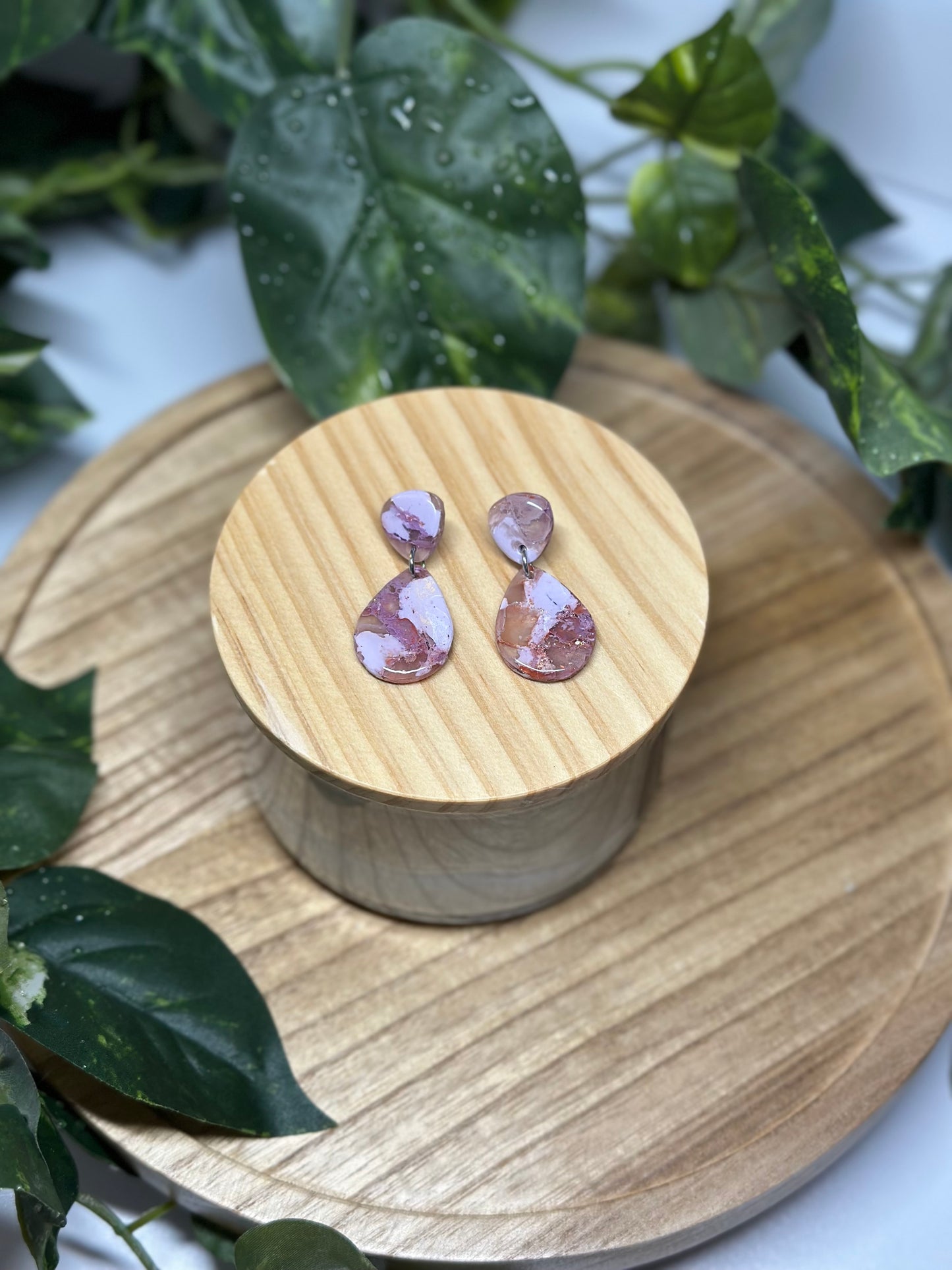 Drop Pendant Earrings - Purple