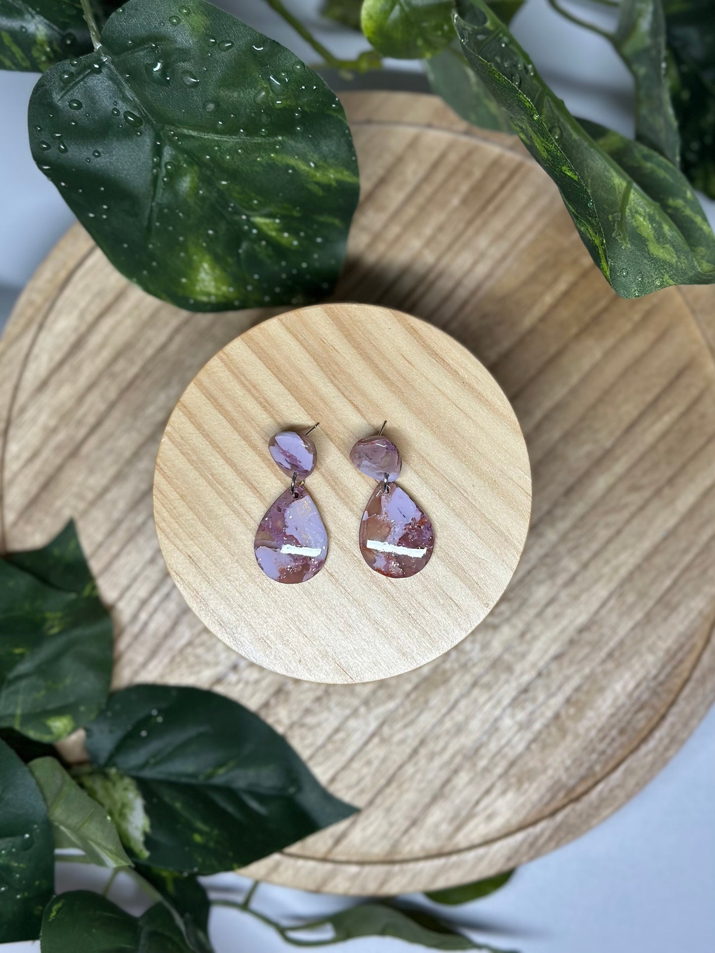 Drop Pendant Earrings - Purple
