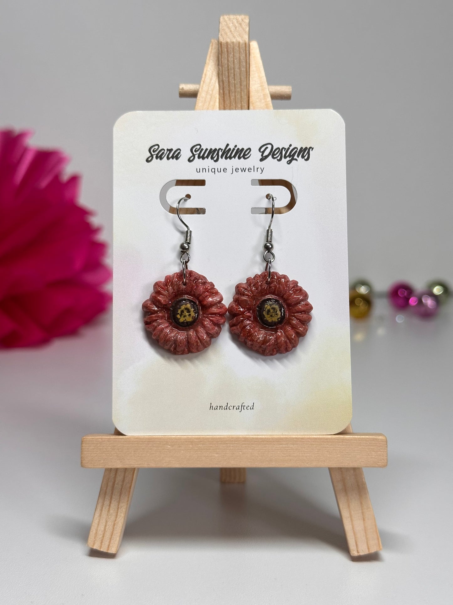 Floral Earrings - Pink