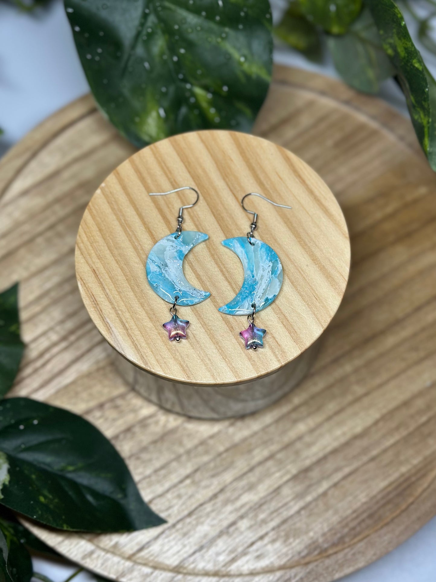 Moon Earrings - Light Blue