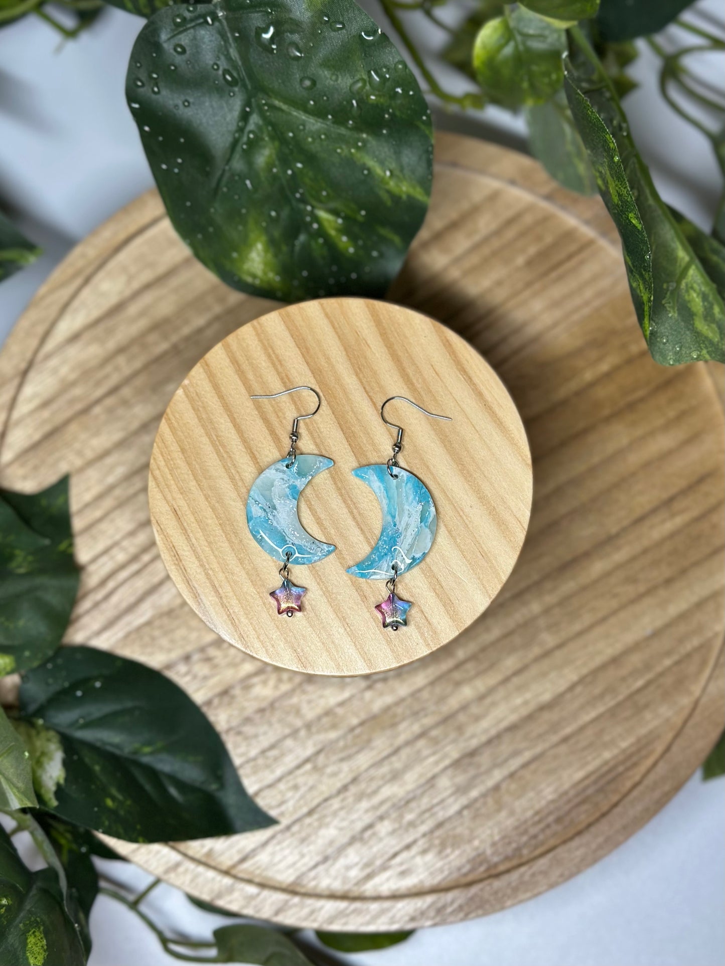 Moon Earrings - Light Blue