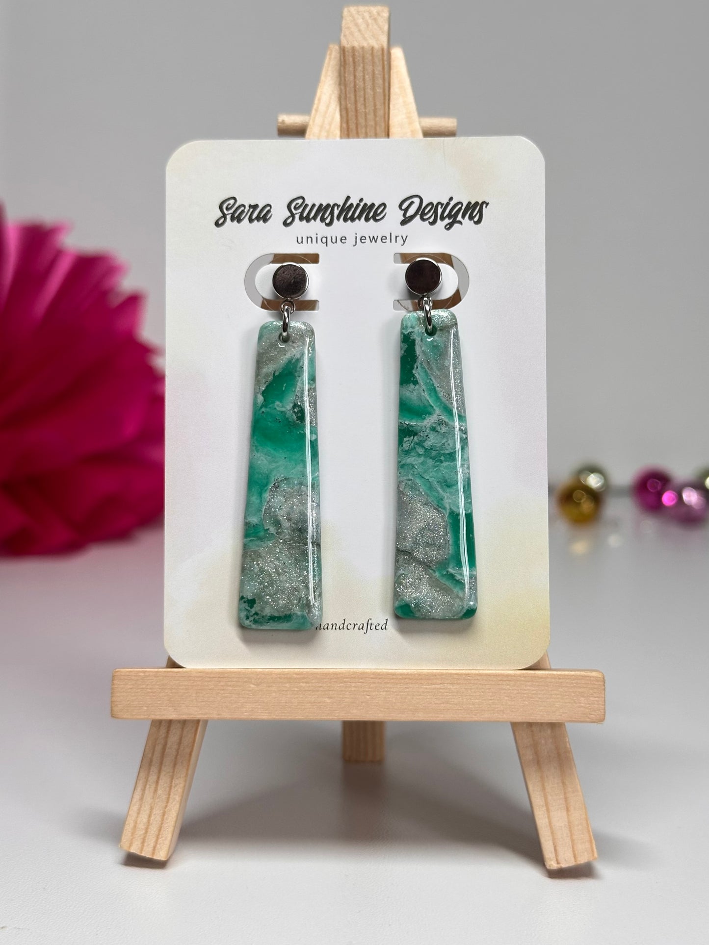 Straight Long Pendant Earrings - Green