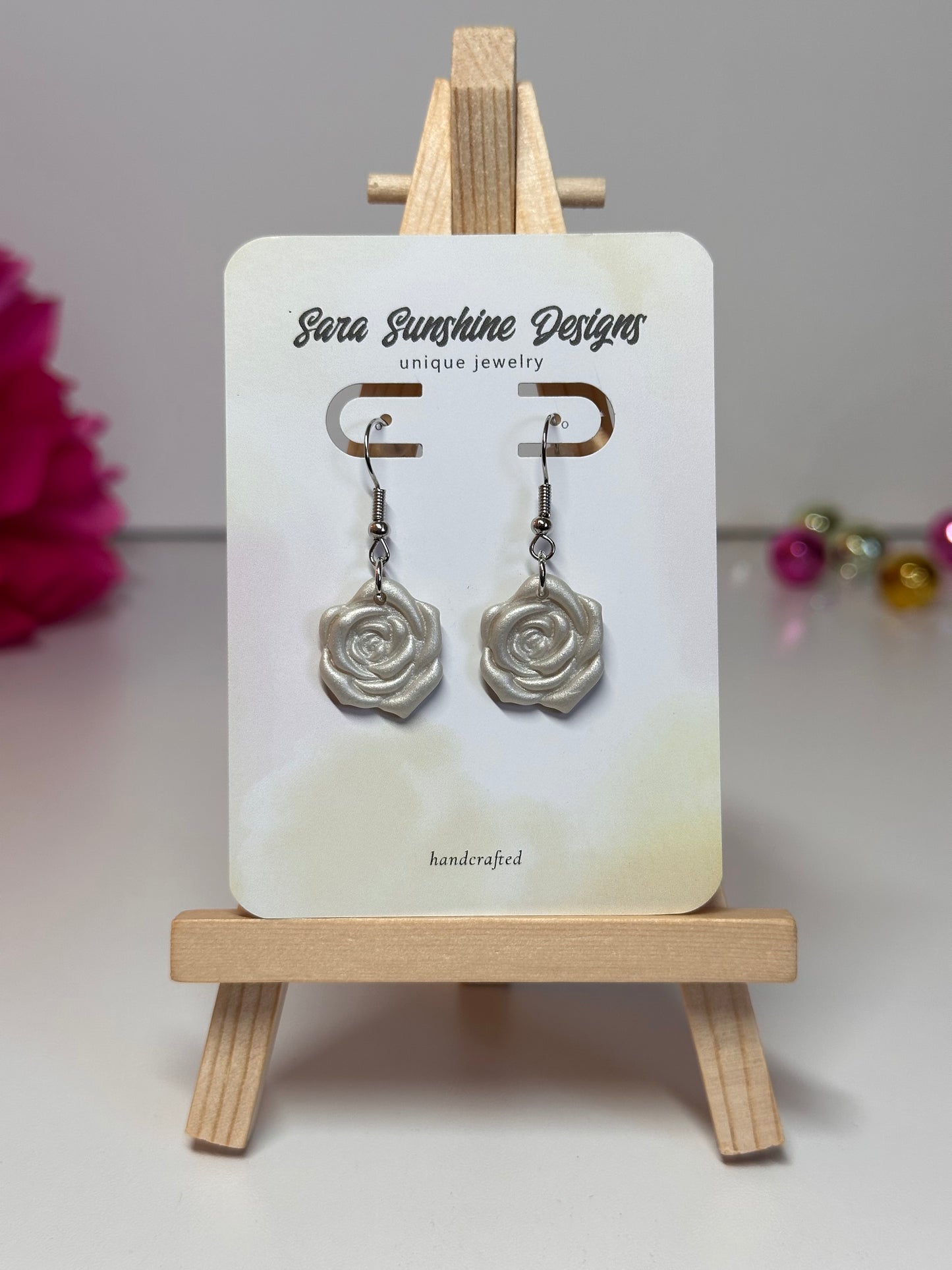 Rose Earrings - White