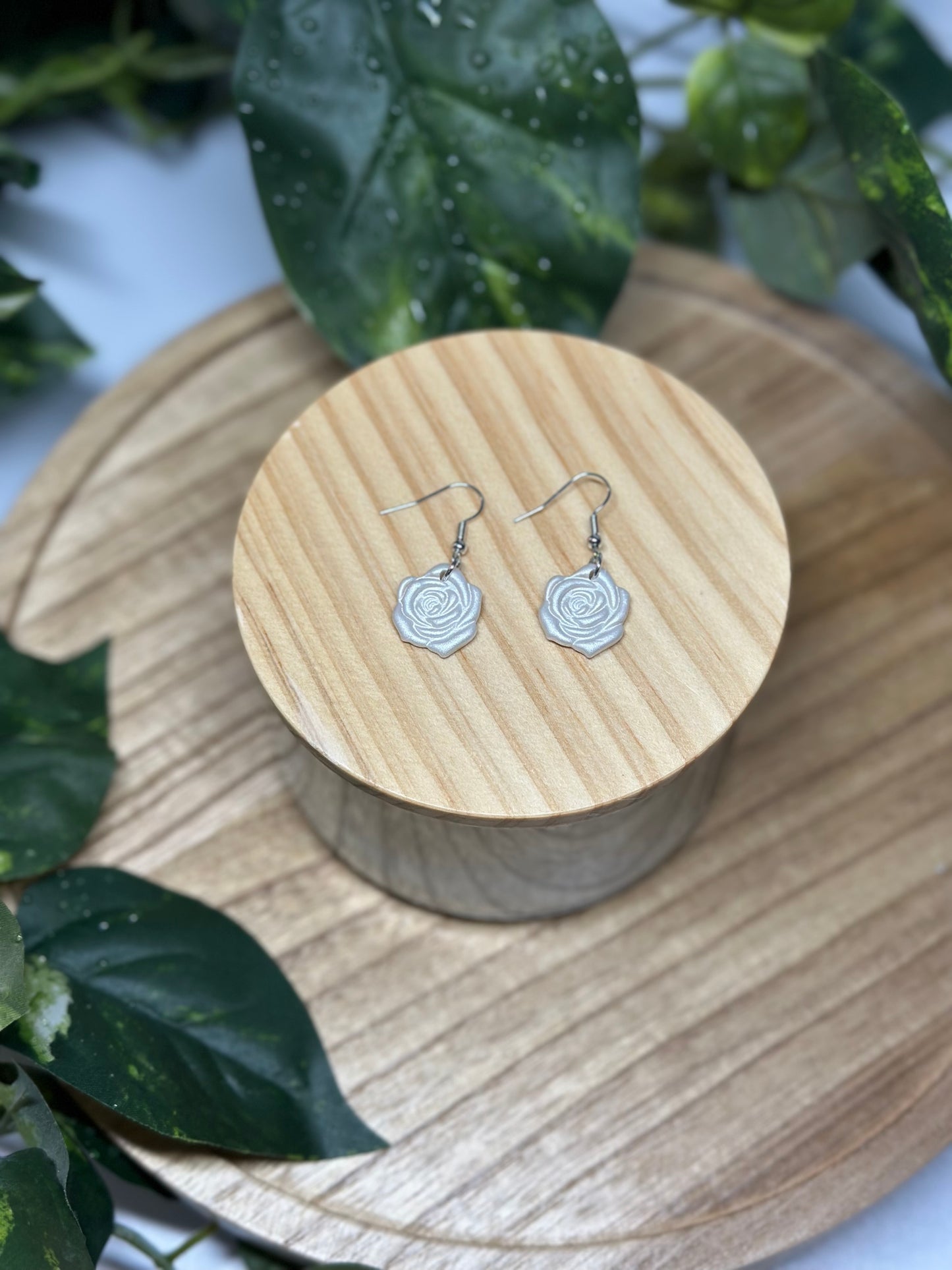 Rose Earrings - White