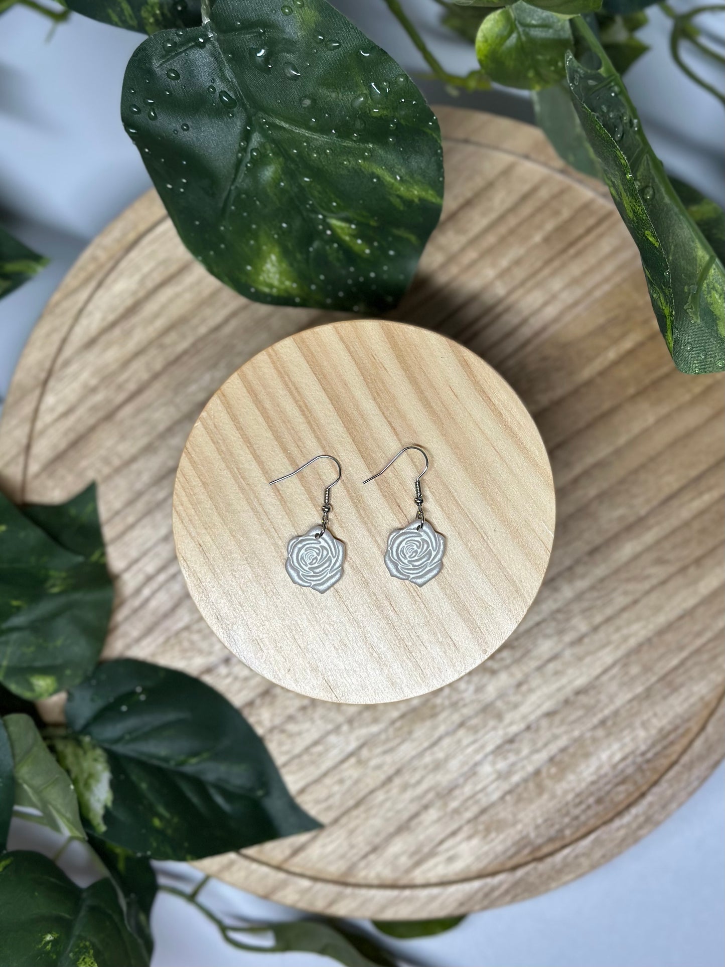 Rose Earrings - White